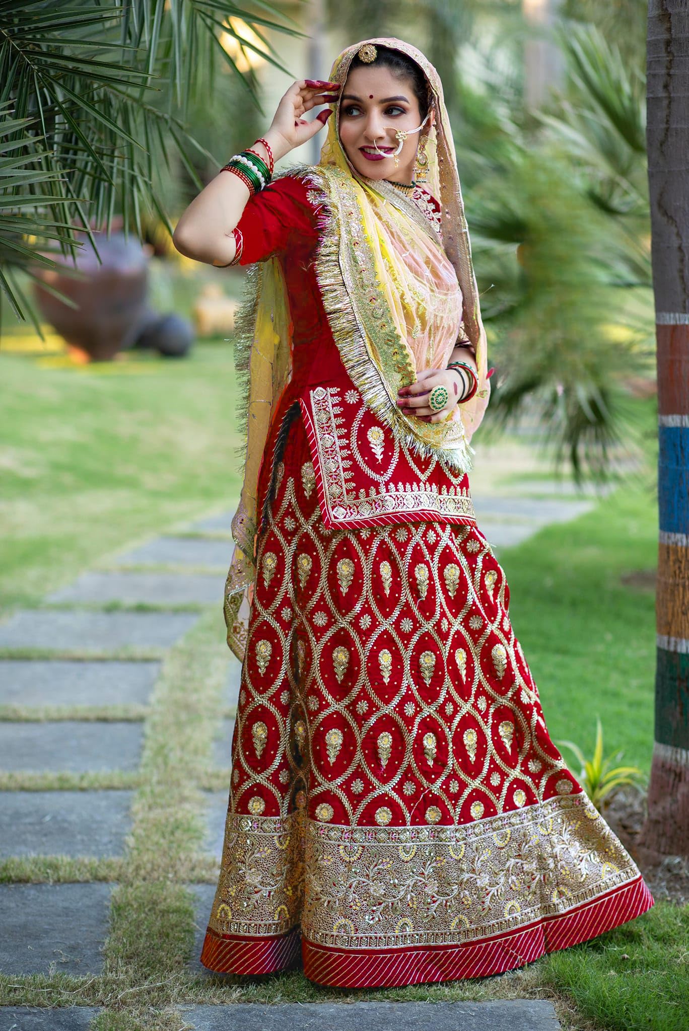 SHYAMLATA Latest Heavy sequins Work Semi Stitched Shimmer Silk Rajputi Poshak For Women Rajasthani Lehenga Choli (Red)
