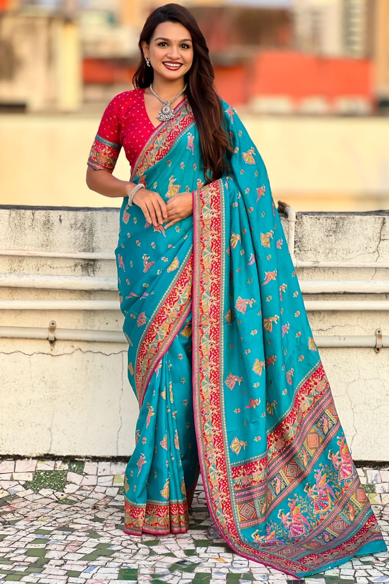 SGF11 Women's Kanjivaram Pure Soft Silk Position Printed Saree With Blouse Piece (Light Blue)