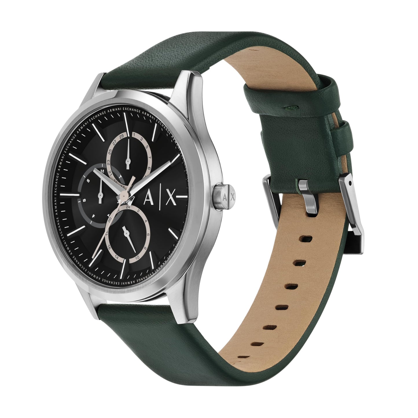 Armani Exchange Leather Analog Black Dial Men's Watch-Ax1883, Band Color:Green