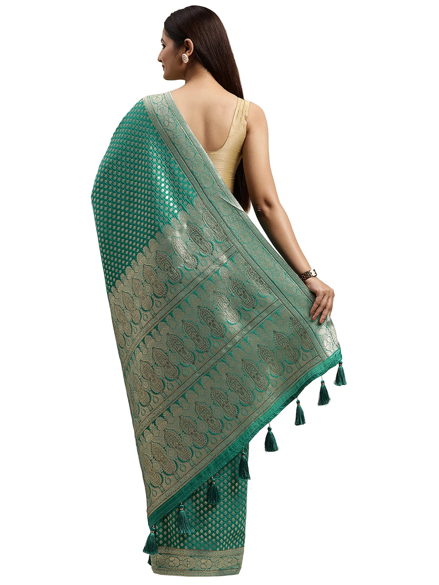 MOHEY Women's Ethnic Saree, All Over Boota, Border with Blouse Piece Traditional Womens Saree for Festival, Wedding, Party (Green)