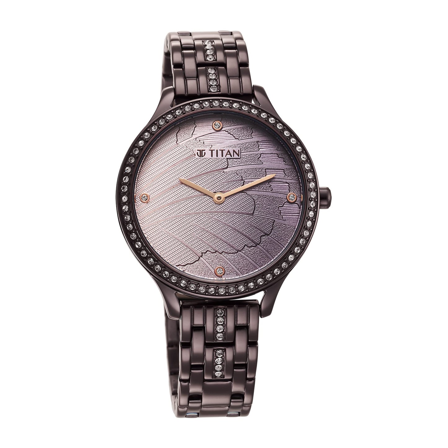 Titan Glitz Purple Dial Analog Stainless Steel Strap Watch for Women-NS95209QM01