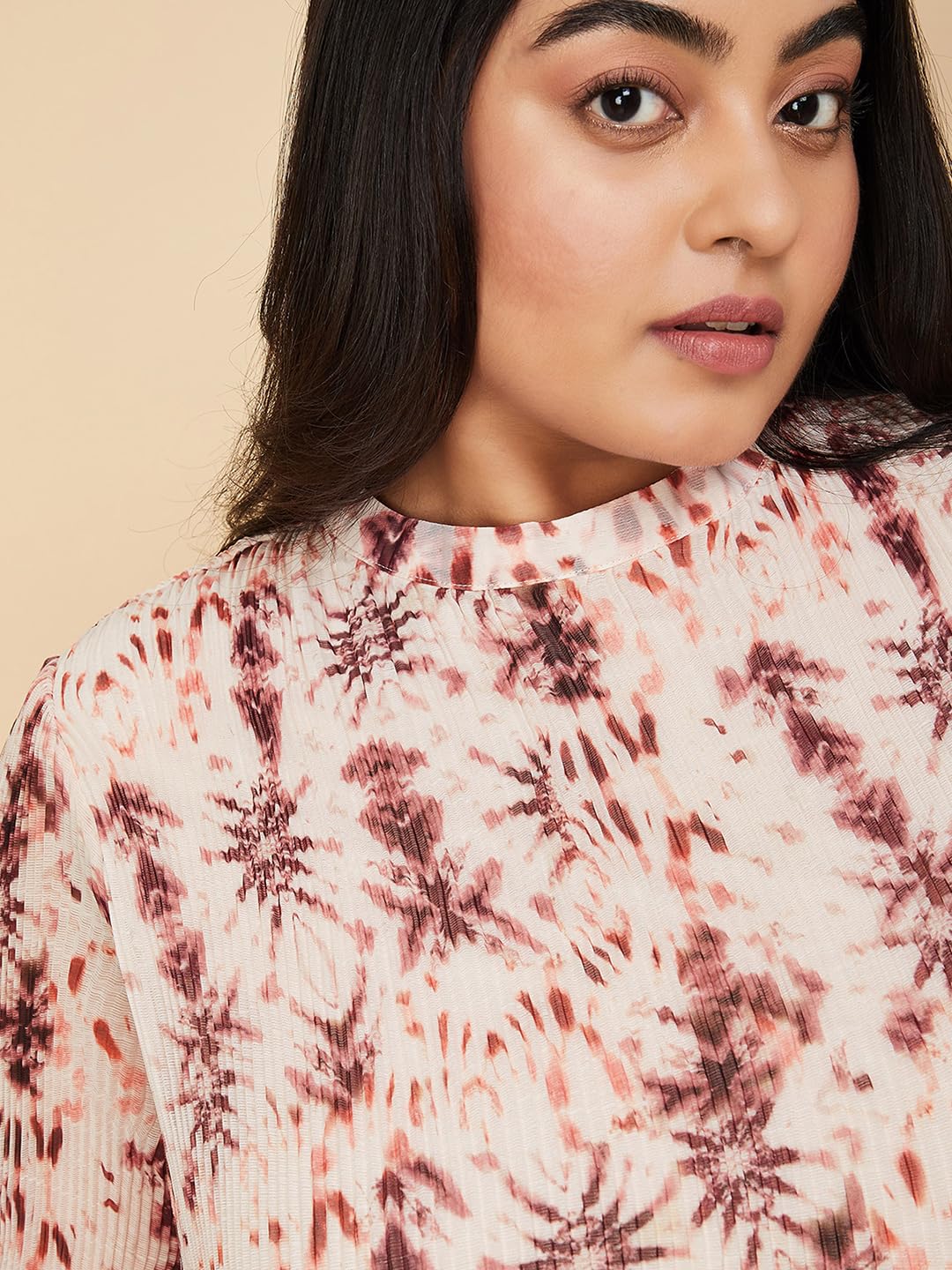 Max Women's Polyester A-Line Midi Dress (DTI3403PBEIGE_Beige