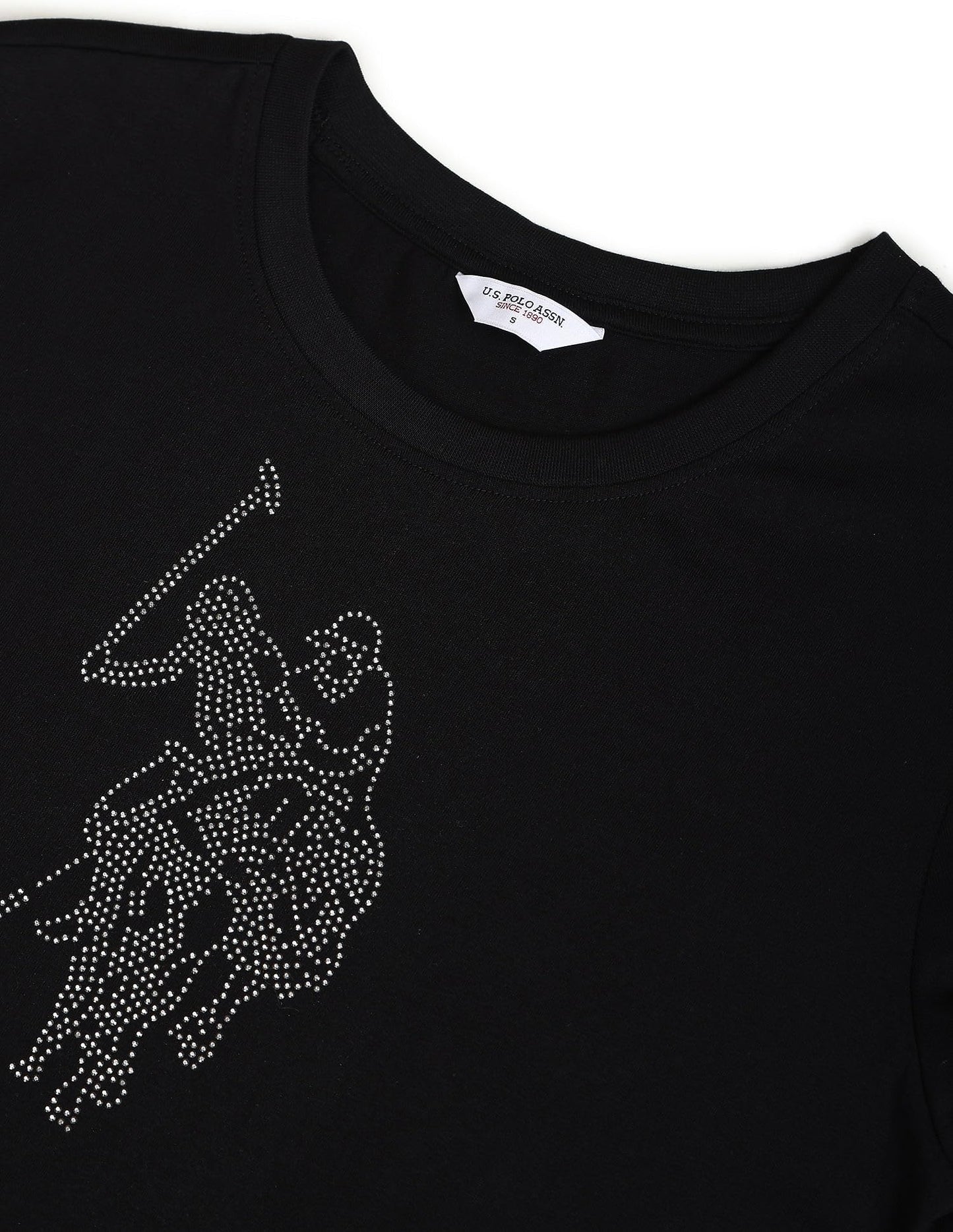 U.S. POLO ASSN. Women's Sequin Logo Crew Neck T-Shirt (UWAW23TSH047_Black_XXL)