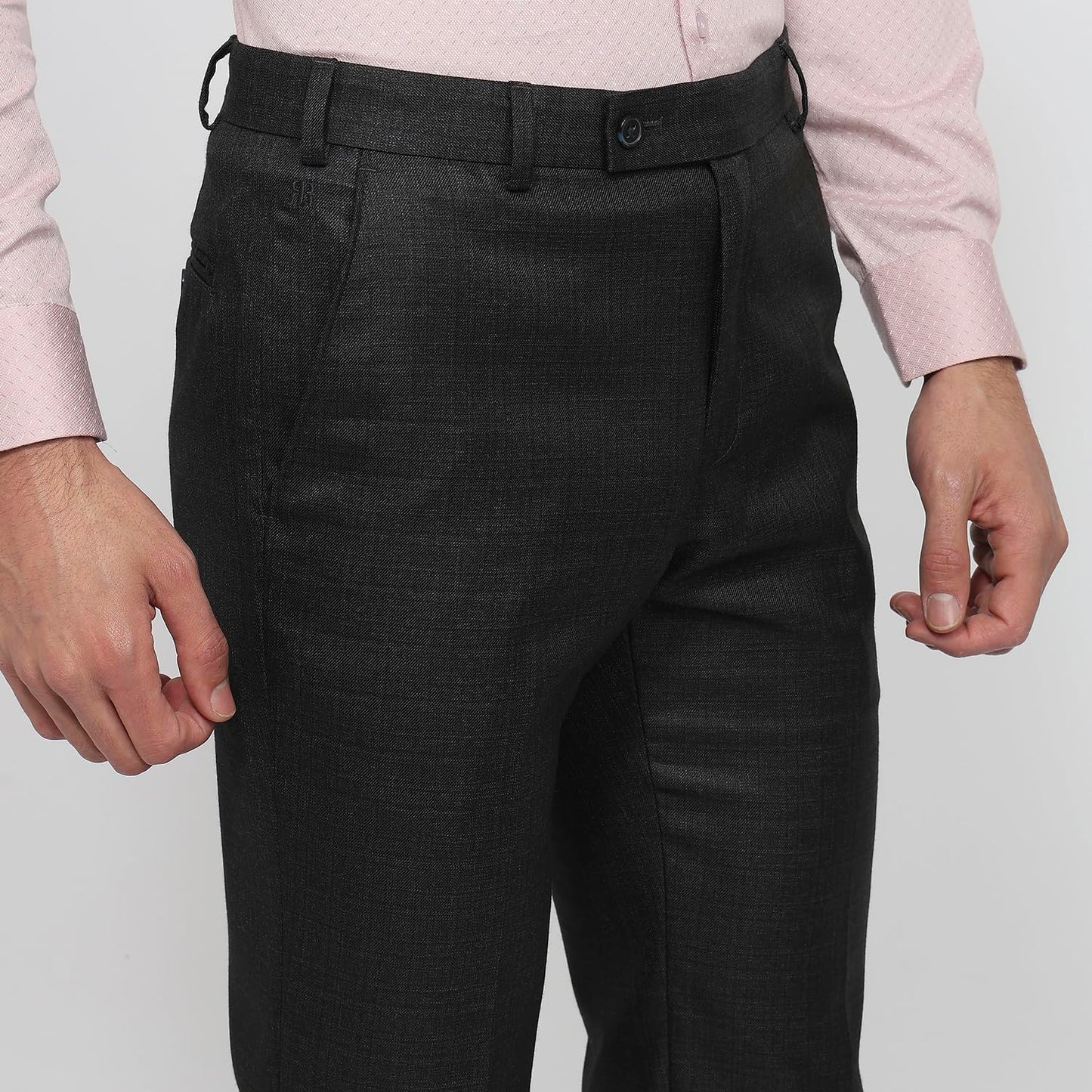 Raymond Men Slim Fit Structure Pattern Polyester Blend Flat Front Formal Trouser Blue