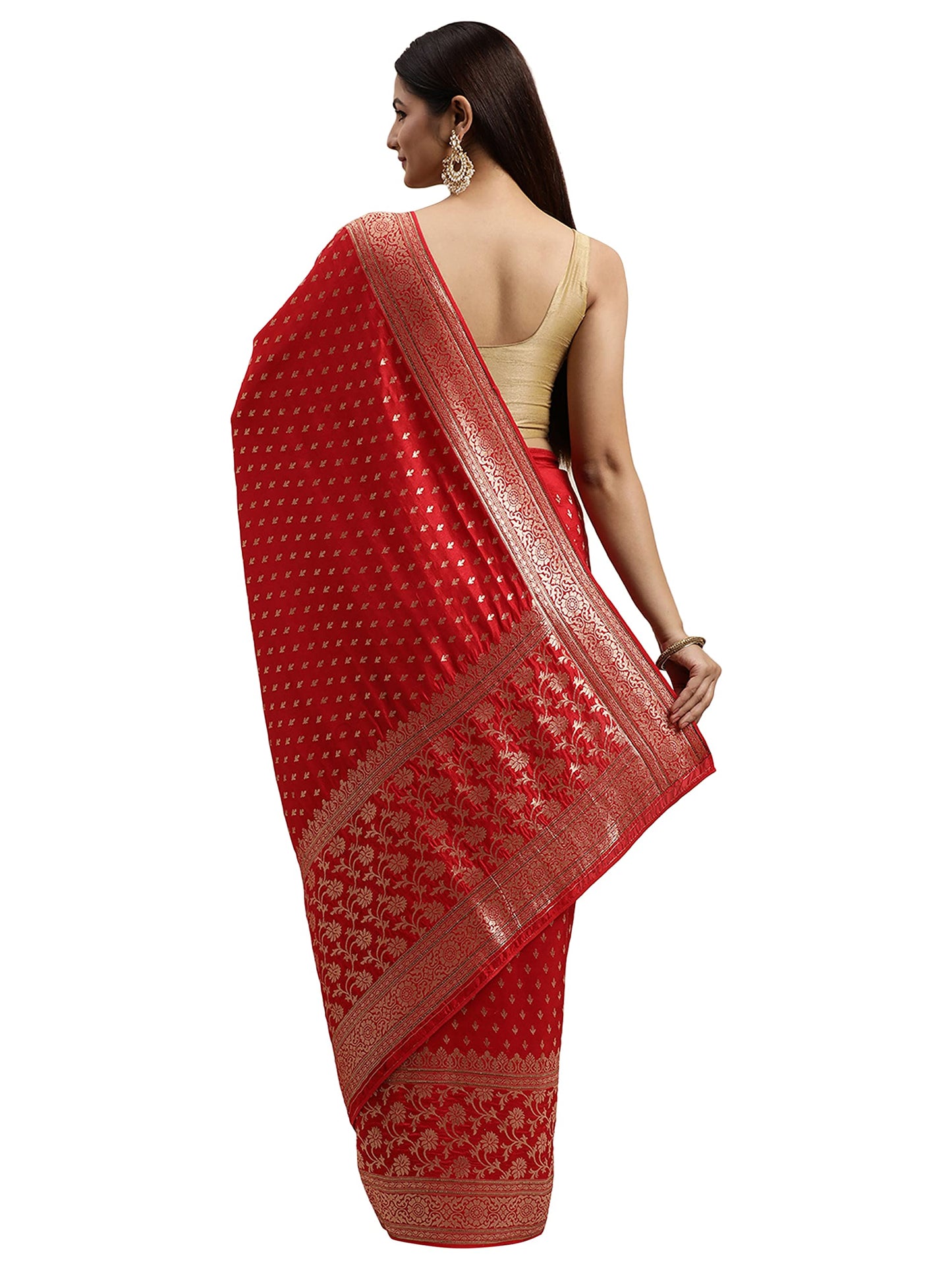 MOHEY Women's Ethnic Saree, All Over Jaal, Border with Blouse Piece Traditional Womens Saree for Festival, Wedding, Party (Red)