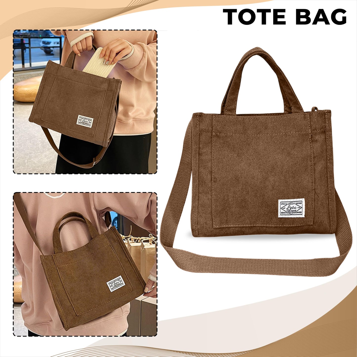 Kraptick Canvas Tote Bags – Stylish Shoulder Tote Bag Everyday Use For Women Reusable Compact Tote Bag Perfect as a Grocery, Shopping Bags for Grocery (Plain Brown)