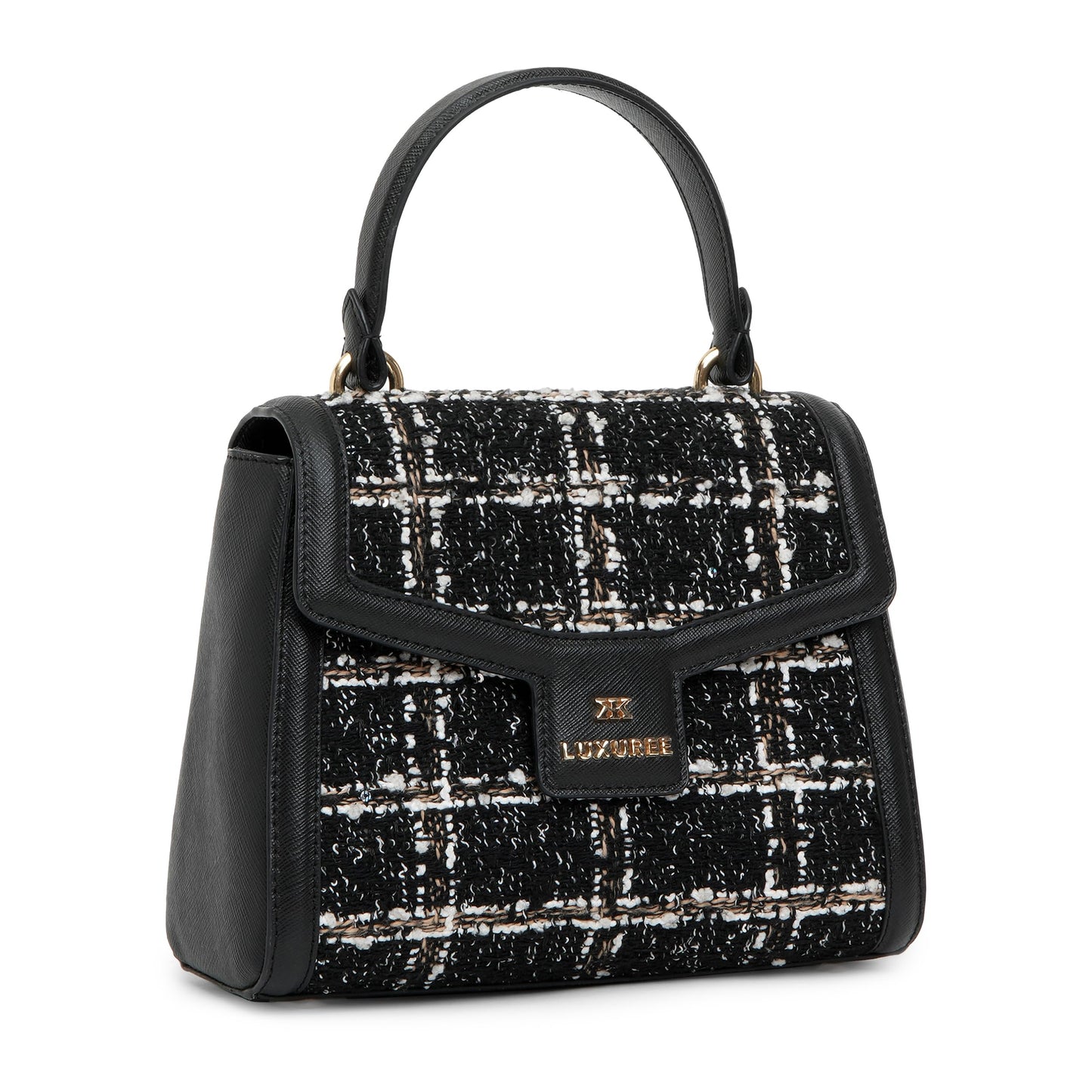 KLEIO Structured Tweed Hand Bag with Top Handle for Women