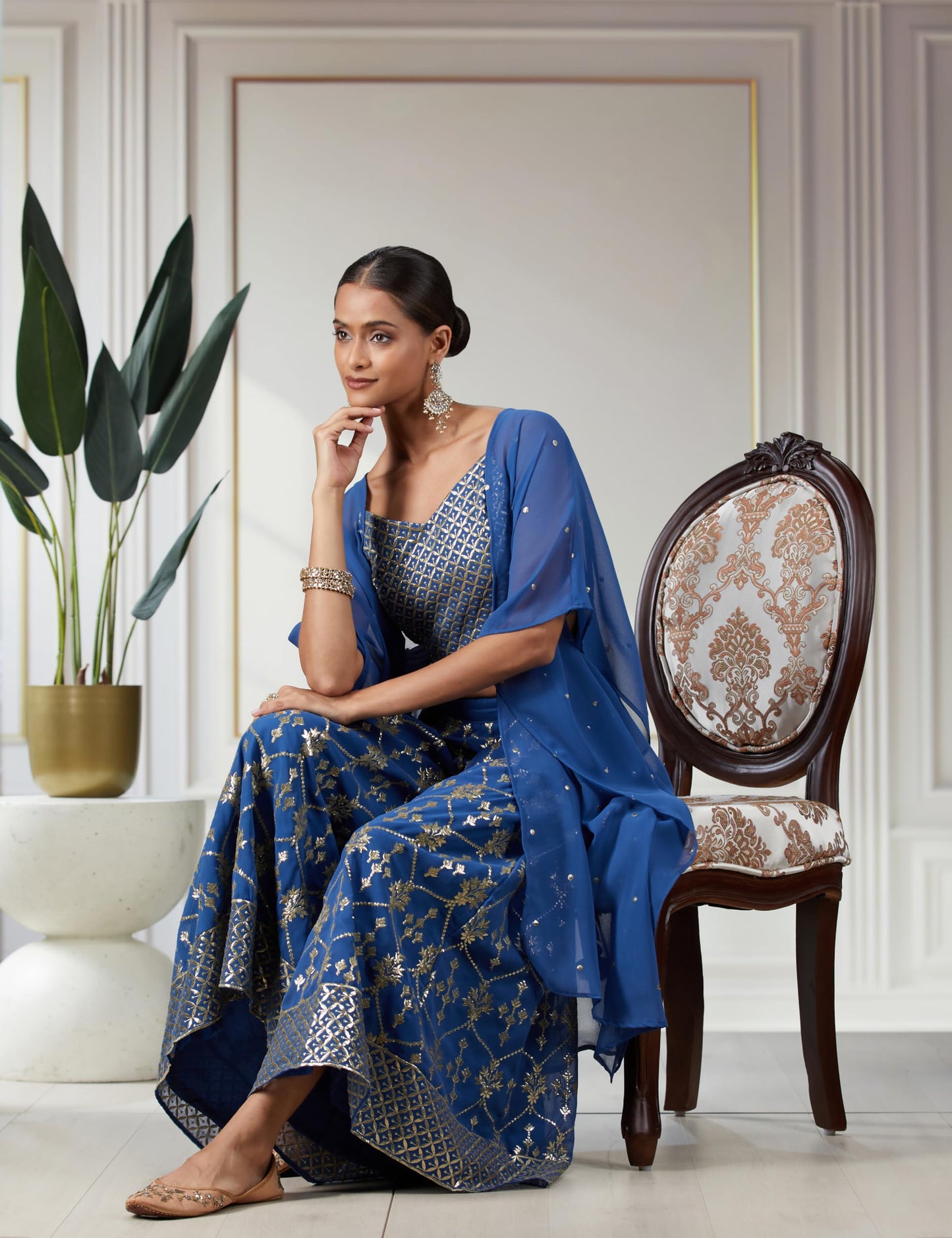 BIBA WOMEN SOLID; EMBROIDRED SHORT_KURTA MIX AND MATCH(3 PCS SE2205_TEAL_34)