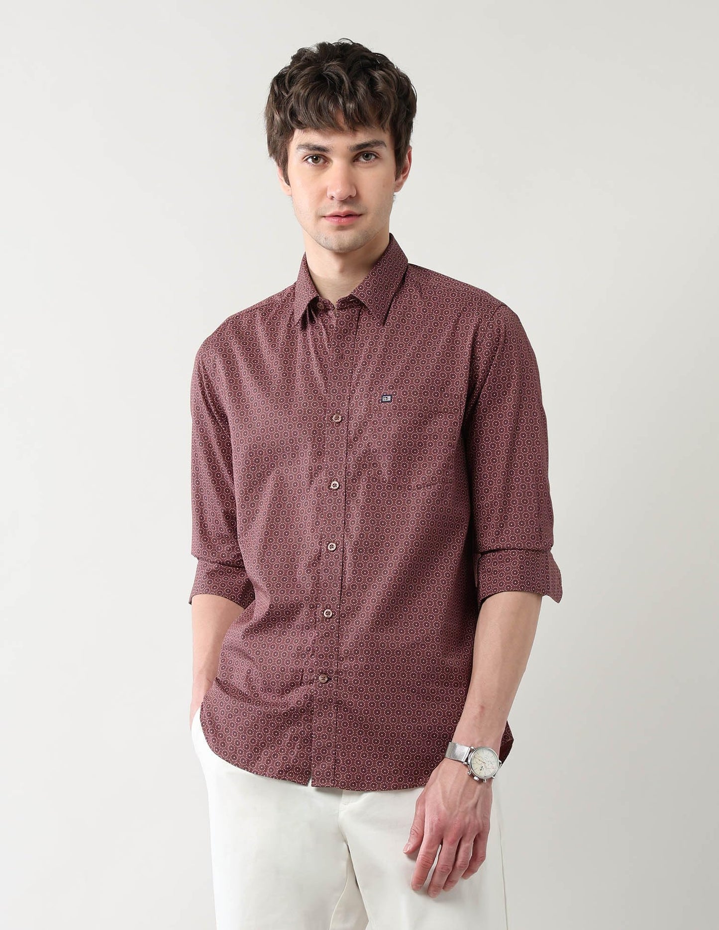 Arrow Sports Men's Floral Slim Fit Shirt (ASAJSH1740_Burgundy