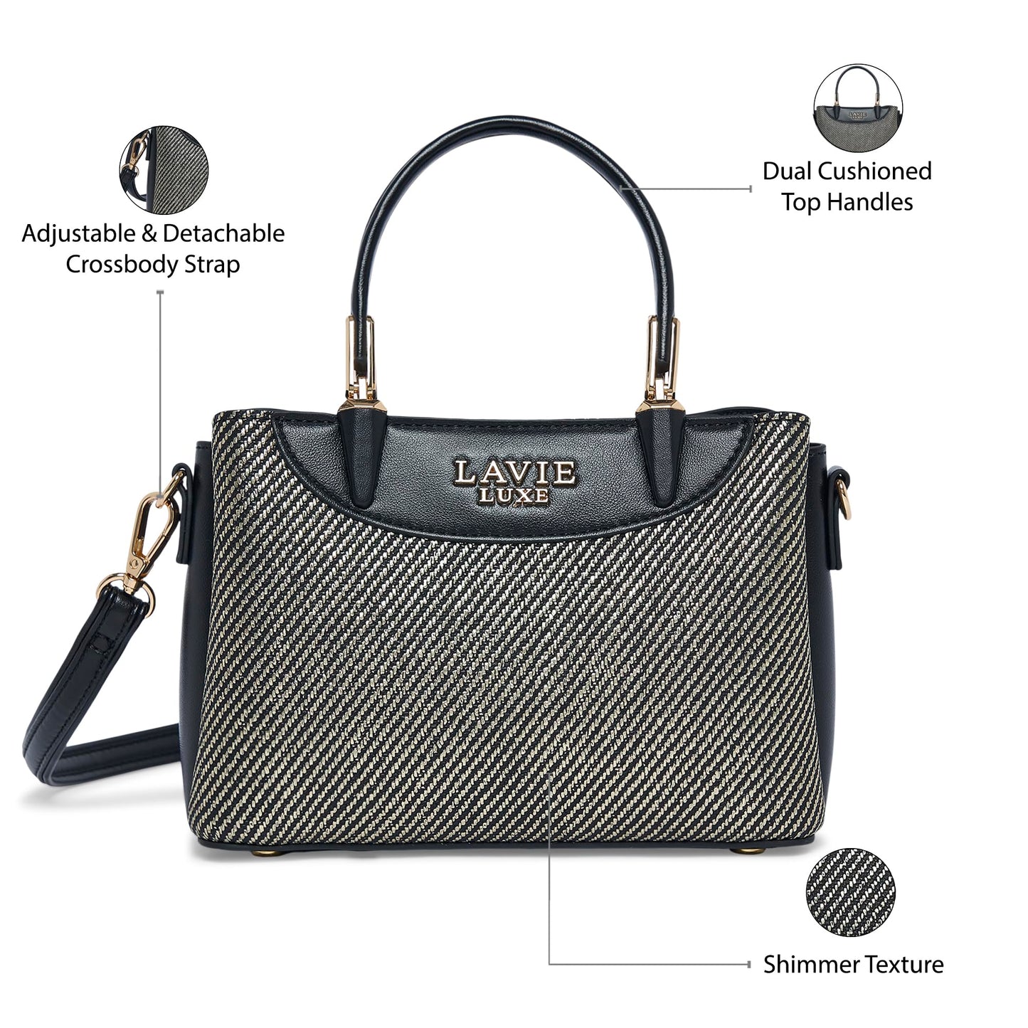 Lavie Luxe Women's Glam Bella 3 Comparment Tote Handbag | Tote Bag For Work | Ladies Purse | Stylish Shoulder Bag | Gift For Women