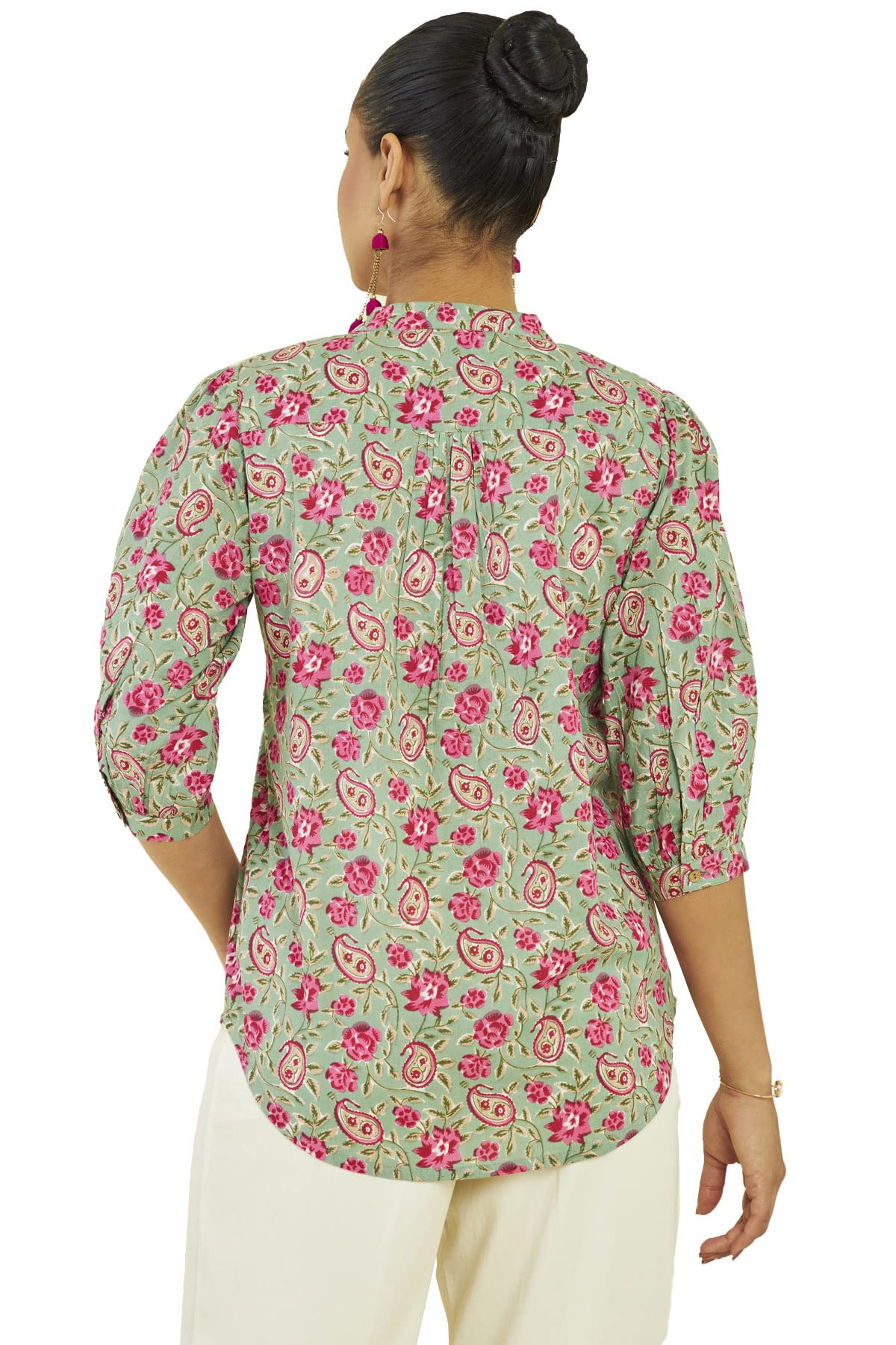 Soch Women Green Cotton Floral Tunic(8907715937039_Green_XL)