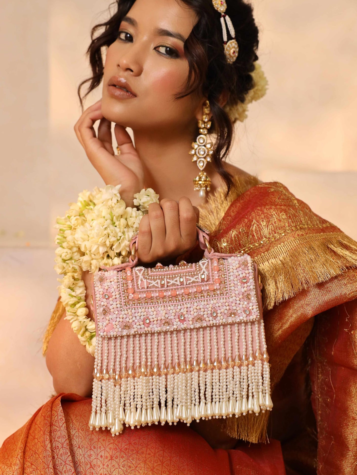 THE TAN CLAN Kiara Pink Flap Over Bag Clutches for women Purses Luxury Evening Handbags for ladies with Handle