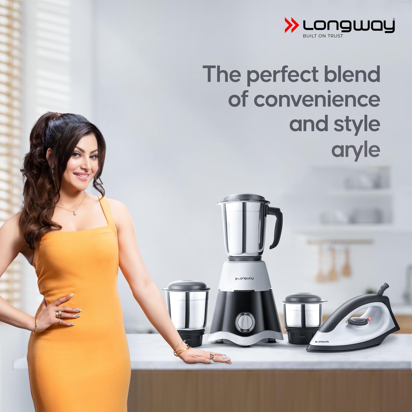 Longway Super Dlx 700 Watt Mixer Grinder with 3 Jars for Grinding, Mixing with Powerful Motor & Kwid 1100 Watt Dry Iron | 1 Year Warranty | (Black & Gray, Combo Offer)