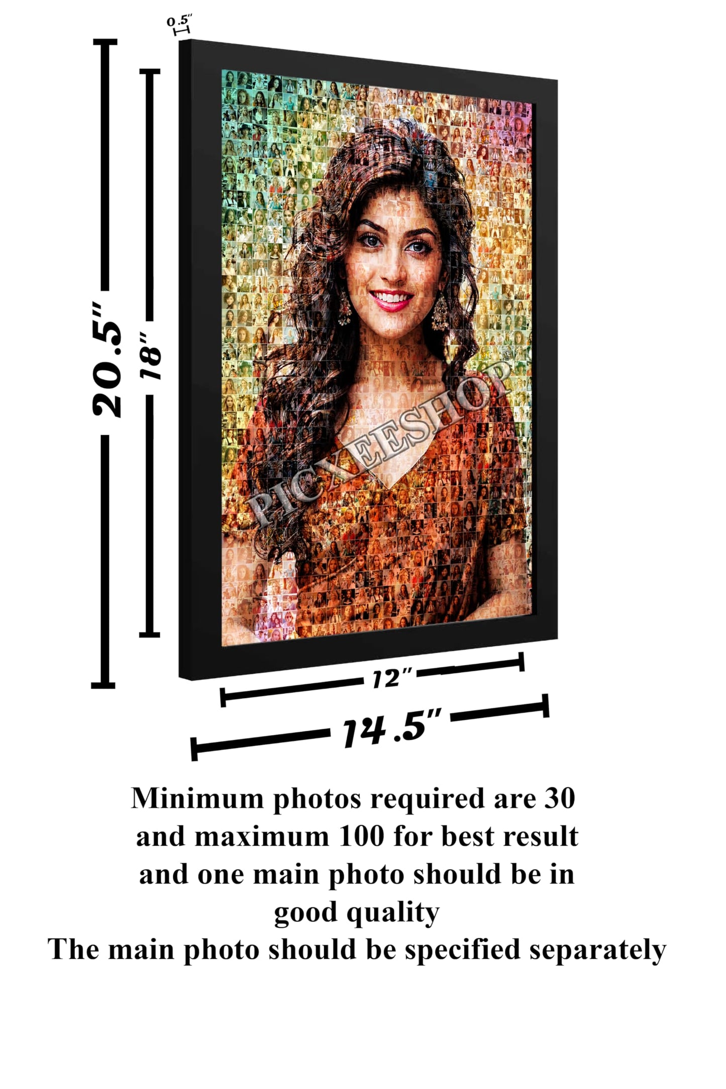 picxeeshop Personalized Mosaic Photo Frame, Moisture and Scratch Resistant, No Glass on top (12x18 Inch)Rectangular, Tabletop, Wall Mount