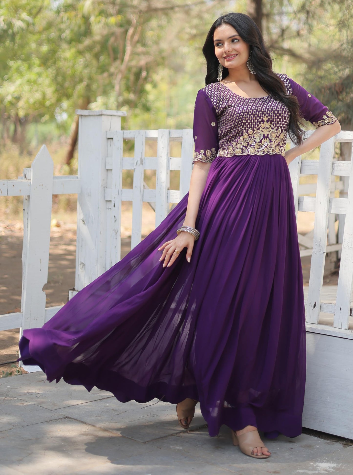 Fashion Basket Women's Georgette Anarkali Gown Purple