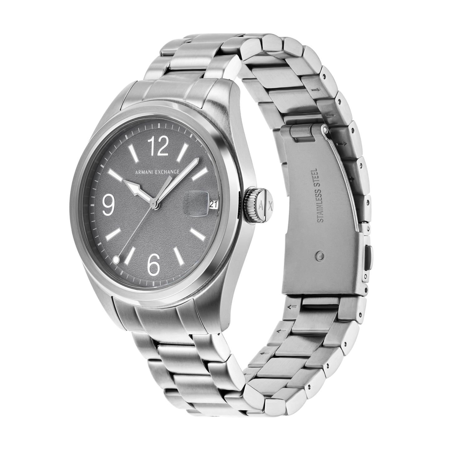 Armani Exchange Stainless Steel Analog Gray Dial Men's Watch-Ax1420, Band Color:Silver