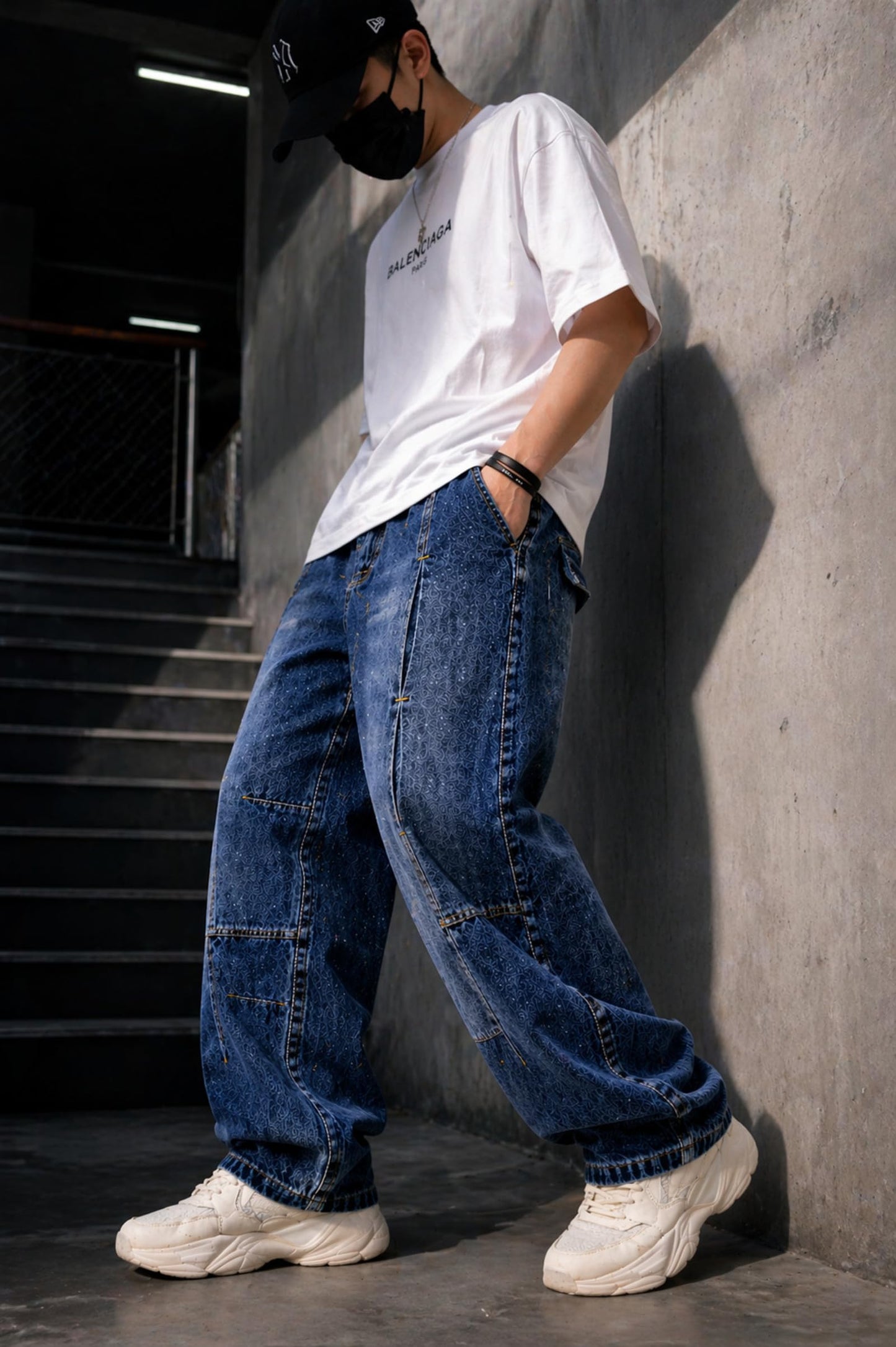 Ben Martin Dark Blue Baggy Jeans for Men | Loose Fit Wide Leg Denim Pants | Streetwear Relaxed Fit Casual Jeans: | Stretchable Cotton Blue Jeanss 34