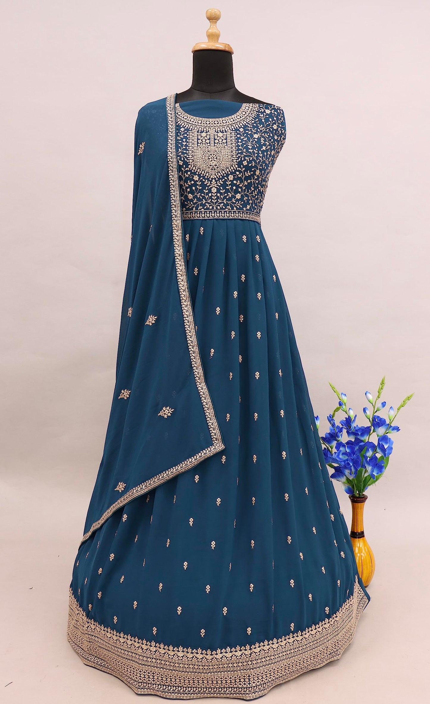 RUDRAPRAYAG Georgette And Santoon Anarkali Gown for Women Wedding | Semi Stitched Maxi Anarkali Gown for Women | Gown in Clothing & Accessories