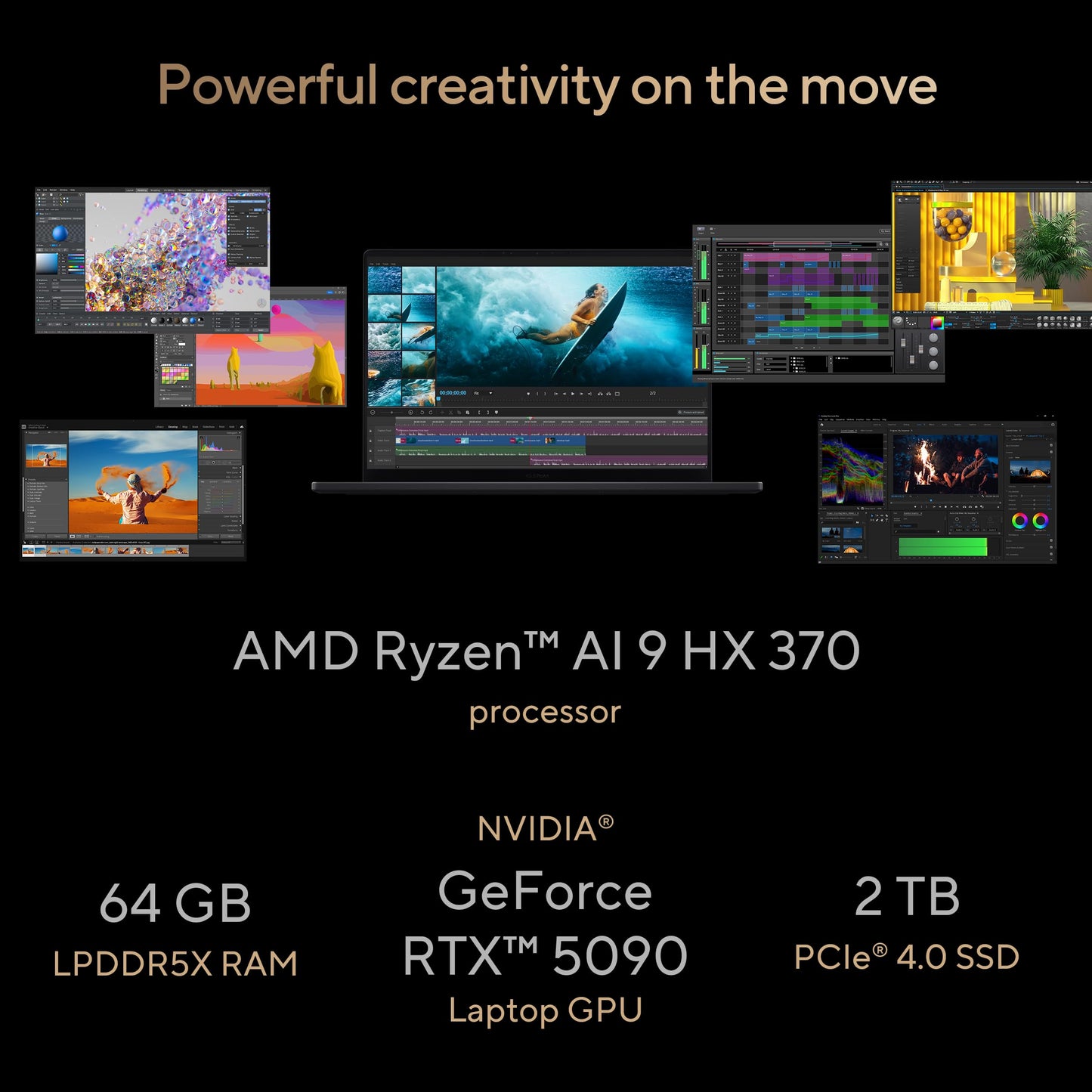 ASUS ProArt P16 OLED (2025), AMD Ryzen AI 9 HX 370, RTX 5090-24GB,64GB RAM, 2TB SSD, 16"/40.64cm Touchscreen, 4K, 120Hz,Windows 11,M365 Basic (1Year)*/Office 2024, Nano Black, 1.95Kg,H7606WX-SE028WS