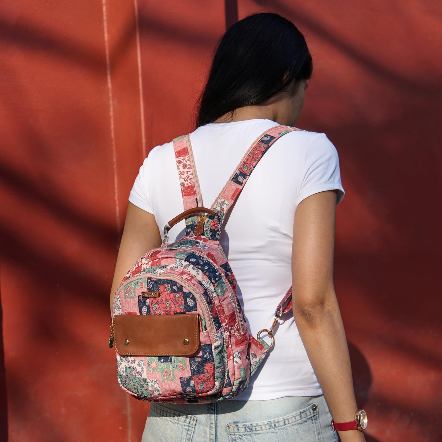 Chumbak Raasta Mini Backpack - Batik Patch Print, Digital Nomad, Stylish Small Bag Crossbody Handbag Bags for Women and Girls, Mobile Phone Bag, Ladies Purse