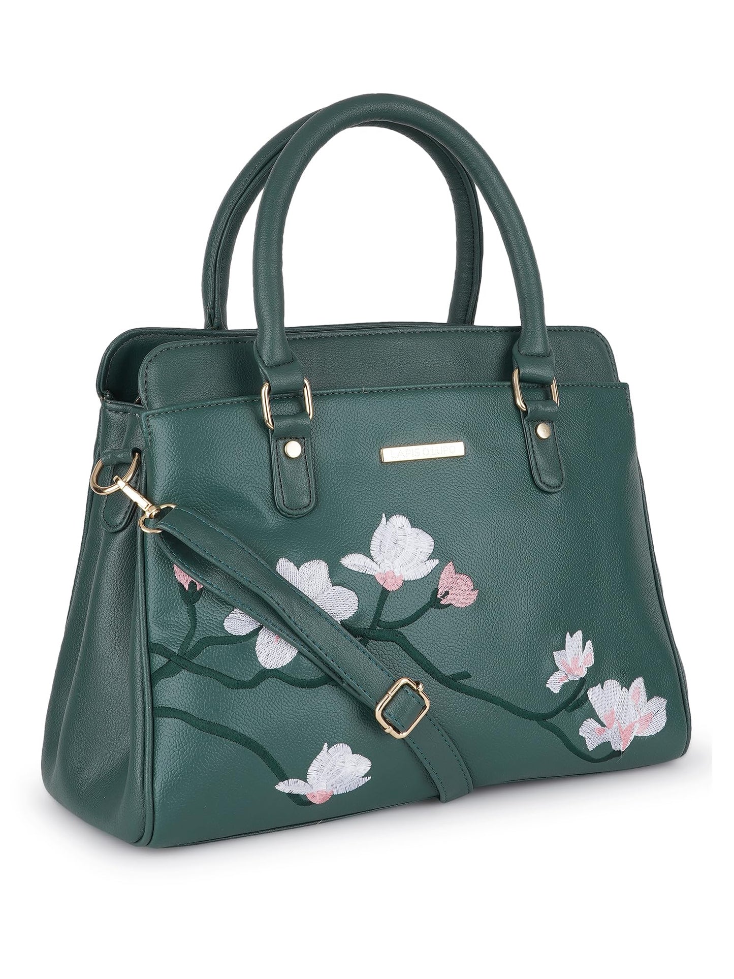 LAPIS O LUPO Flower Embroidery Women Handbag (Green)