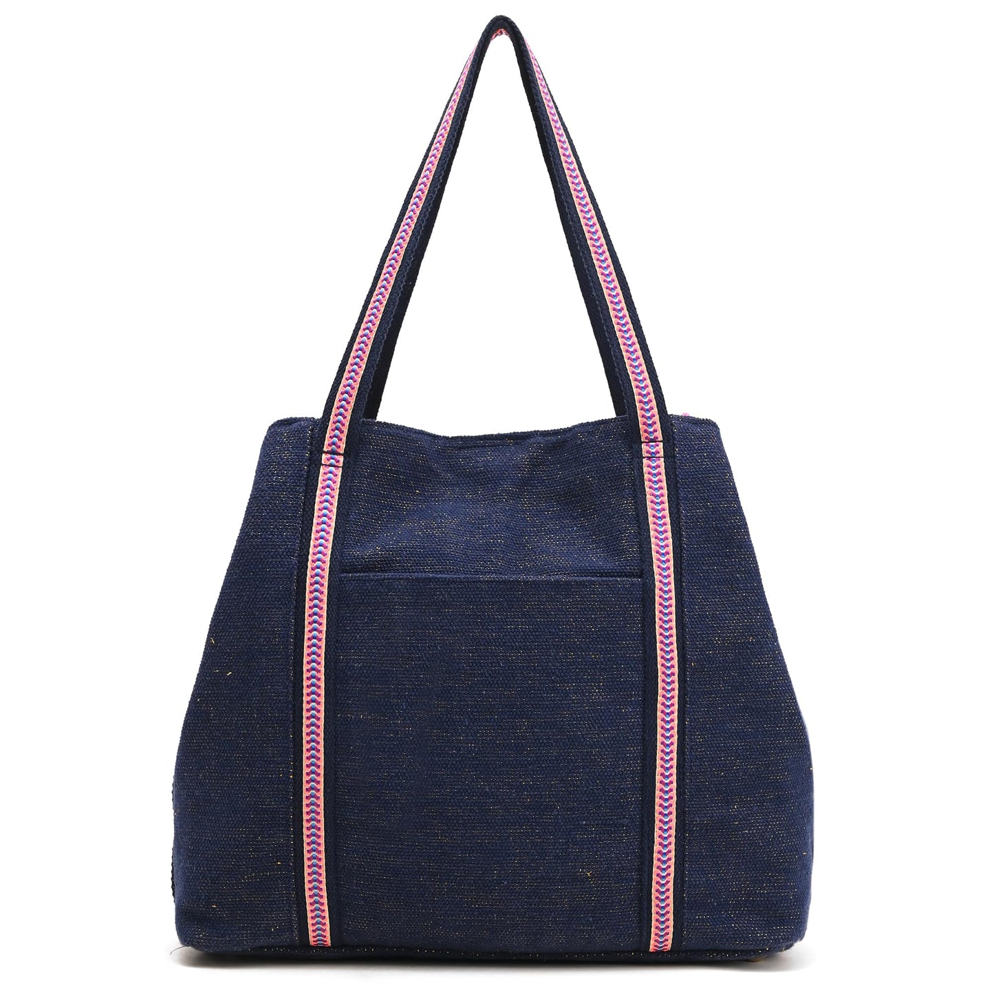 Boho Girl Rainbow Waves Embellished Tote | Hand Beaded Navy Blue Jacquard Tote | Handicrafted Bag for Women | Multicolour Bead Embellished Handbag | Birthday Gifts for Sisters | Handbag for Office