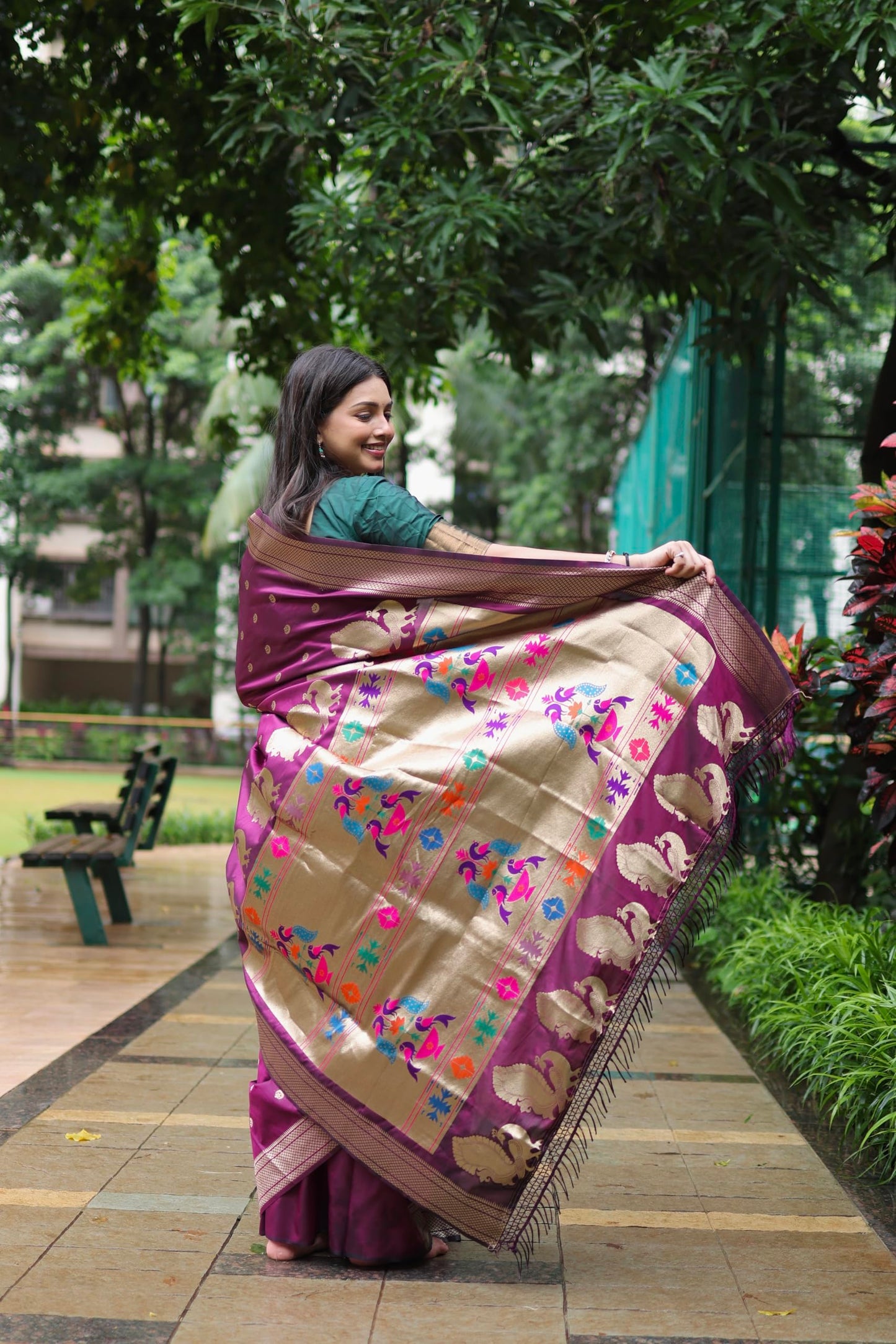 AMIRAT Women's Paithani Silk Saree with Woven Zari | Sari for Women | Kanjivaram Silk Sarees With Blouse (Wine)
