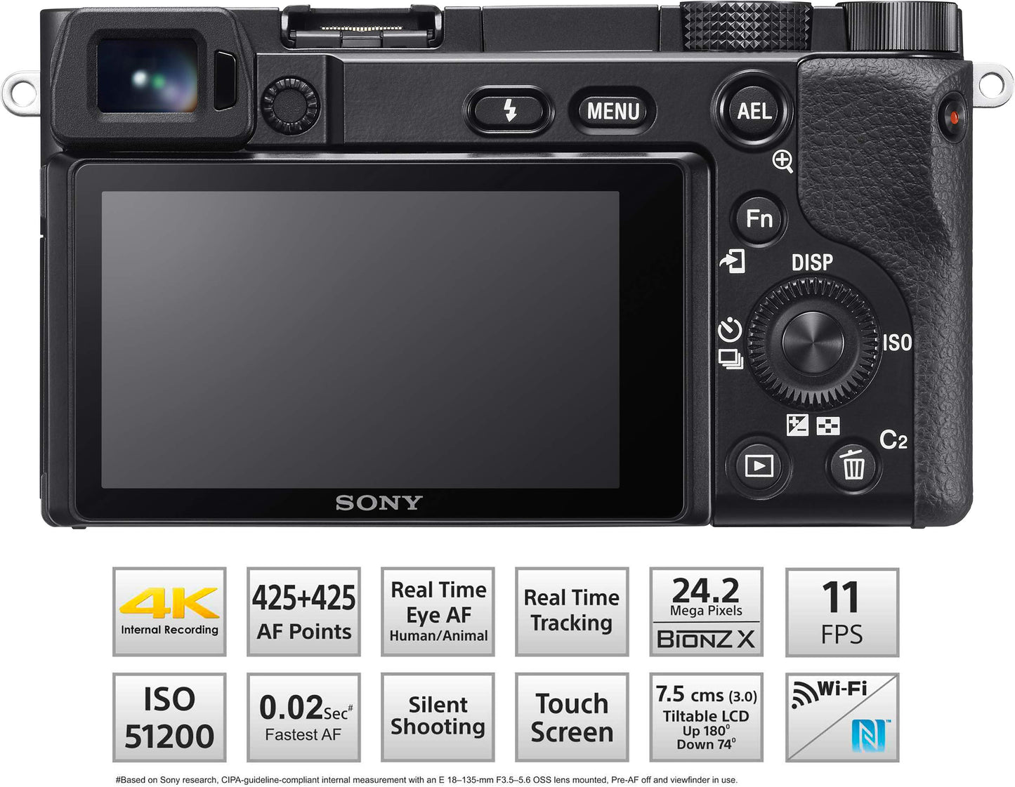 Sony Alpha ILCE 6100 24.2 MP Mirrorless Digital SLR Camera Body only | APS-C Sensor | Fast Auto Focus, Real-time Eye AF, Real-time Tracking | 4K Vlogging Camera - Black