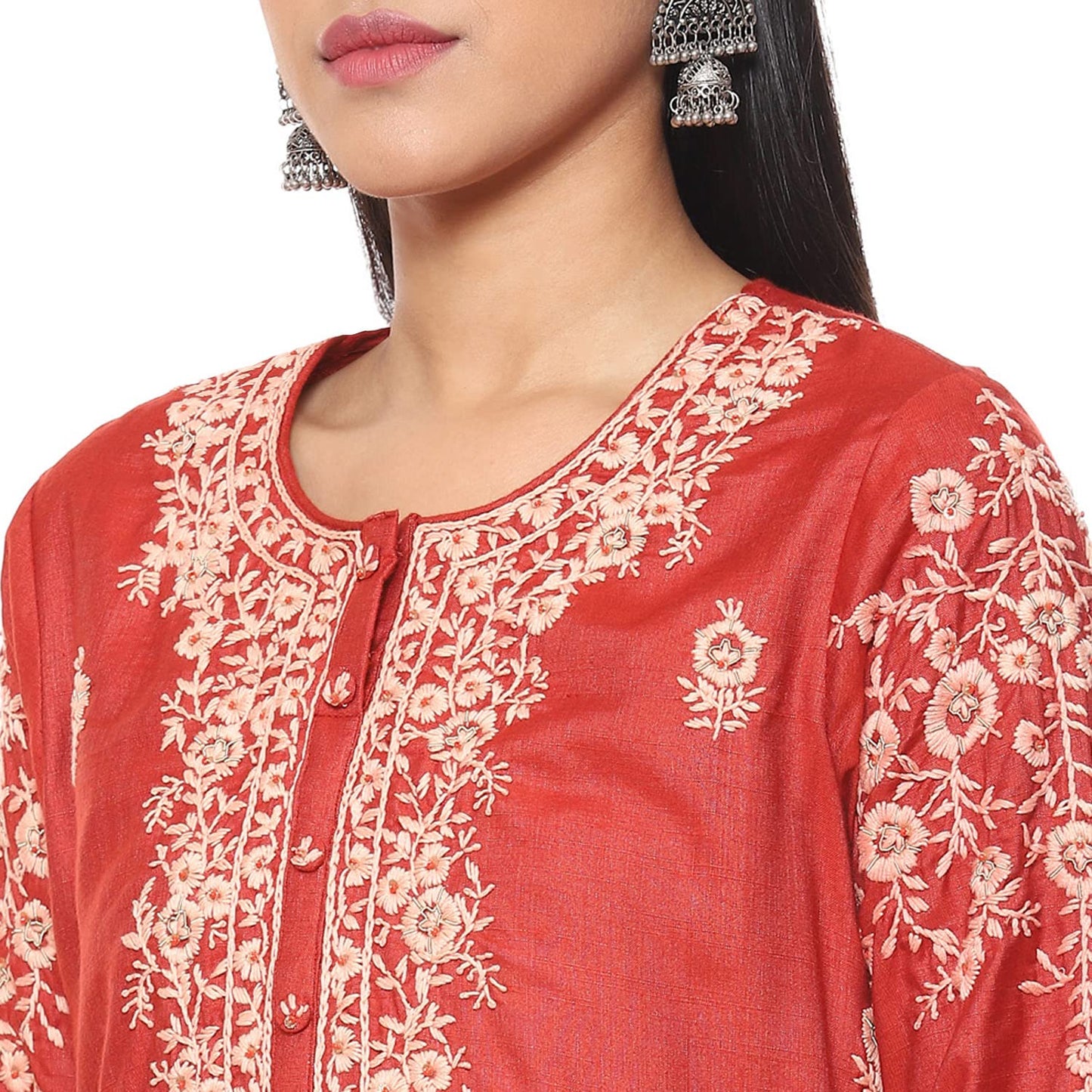 BIBA Women Embroidery Straight Salwar Kurta Dupatta(SKDCHIKANKA8156_Terracotta_38)