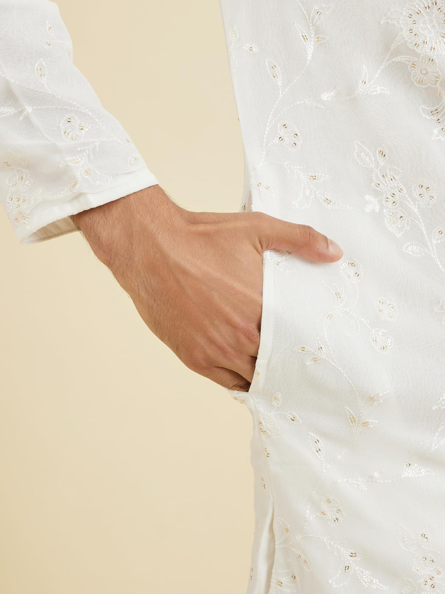 Manyavar Men's Georgette Floral Threadwork & Sequinned Kurta Churidar Set (2pcs)