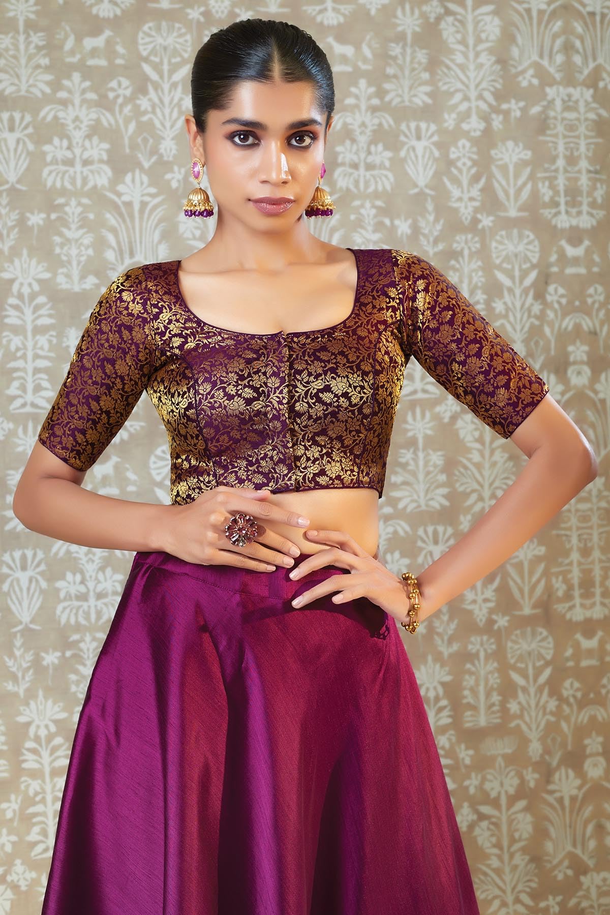 Soch Purple Art Silk Blouse with Woven Floral Designs