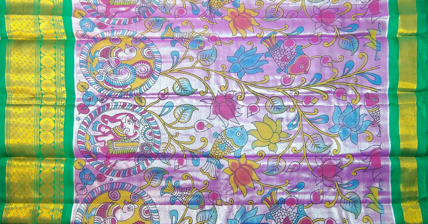 VFCollections Women's Kalamkari Kanchipuram Silk Pattu Sarees With Blouse (VFC498-2)