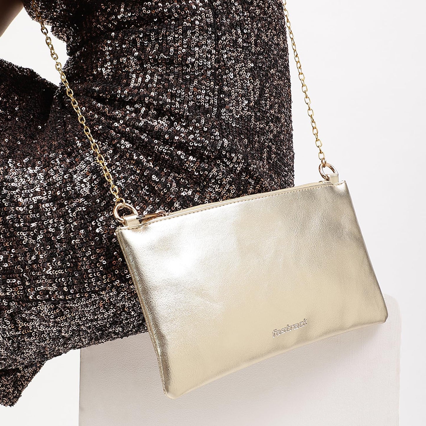 Fastrack Women and Girls Party Sling Bag and Purse Handbag, Gold