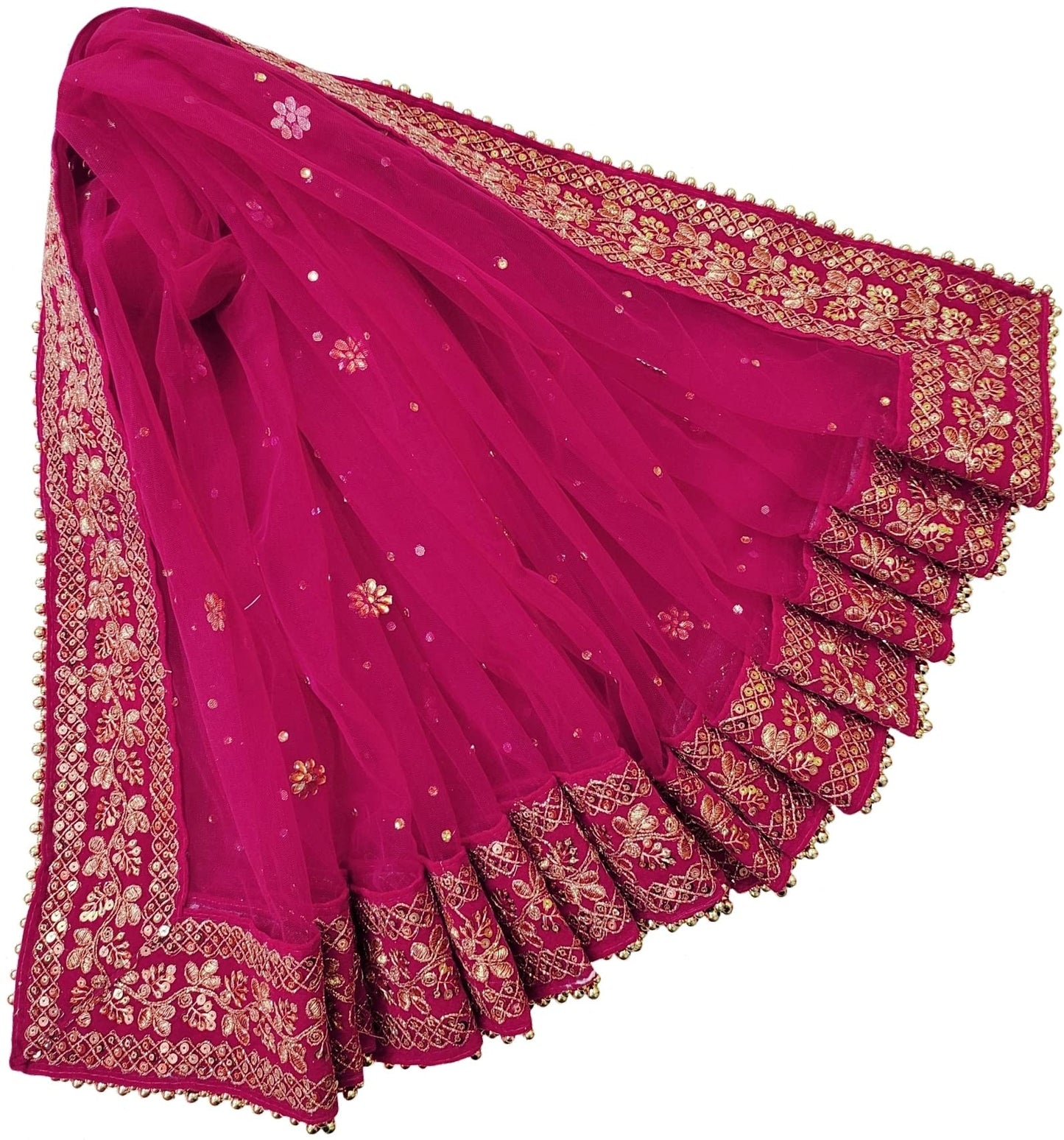 Navti Creations Women's Heavy Magenta (Pink) Net Dupatta With Zari Embroidery Heavy Border (Stone work, 2.25m) (Magenta)