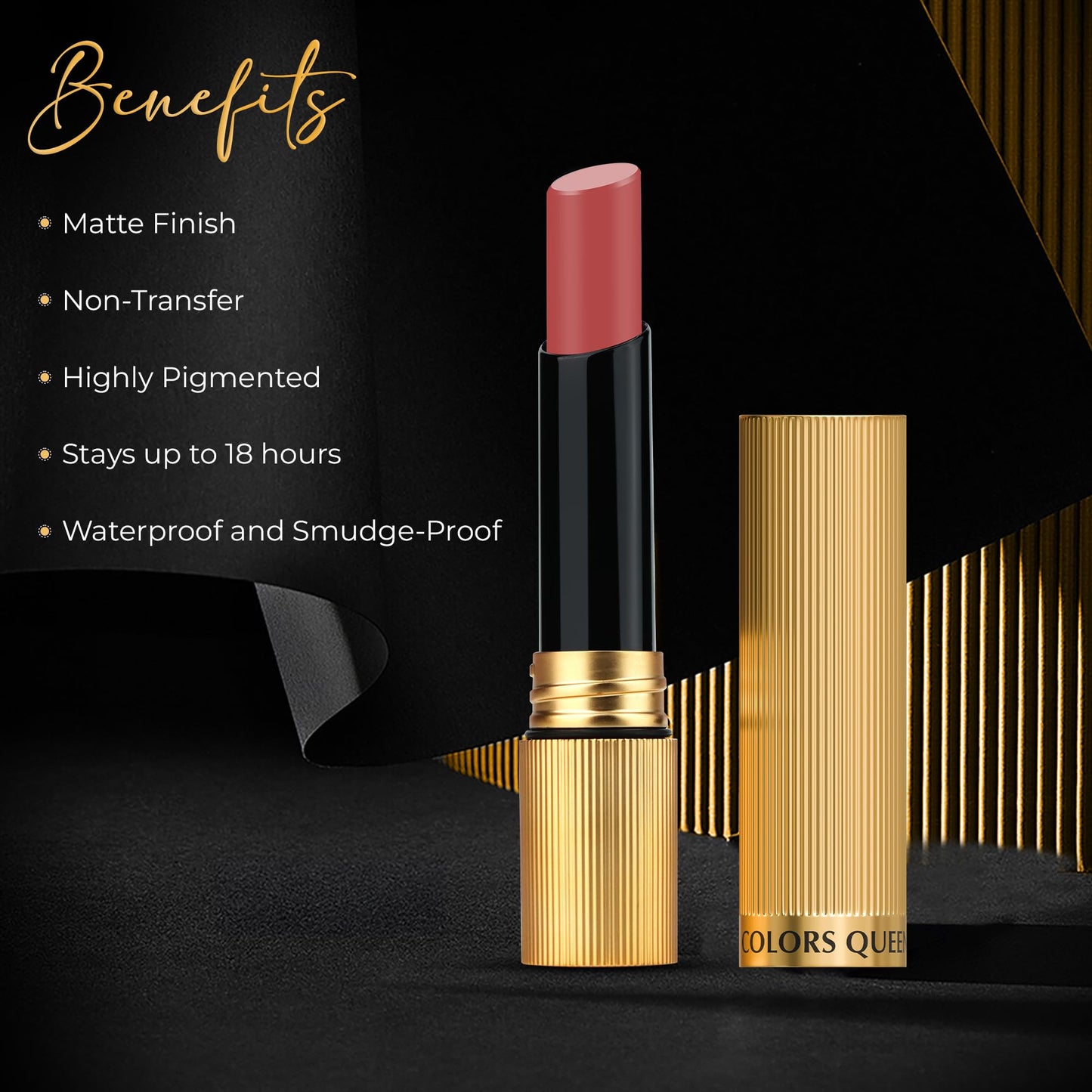 Colors Queen Hold Up Full Day Non-Transfer Matte Lipstick | Long Lasting and Weightless Formula | Intense Color Pay Off | Waterproof Lipstick for Women (117 - Call Me, 4g)