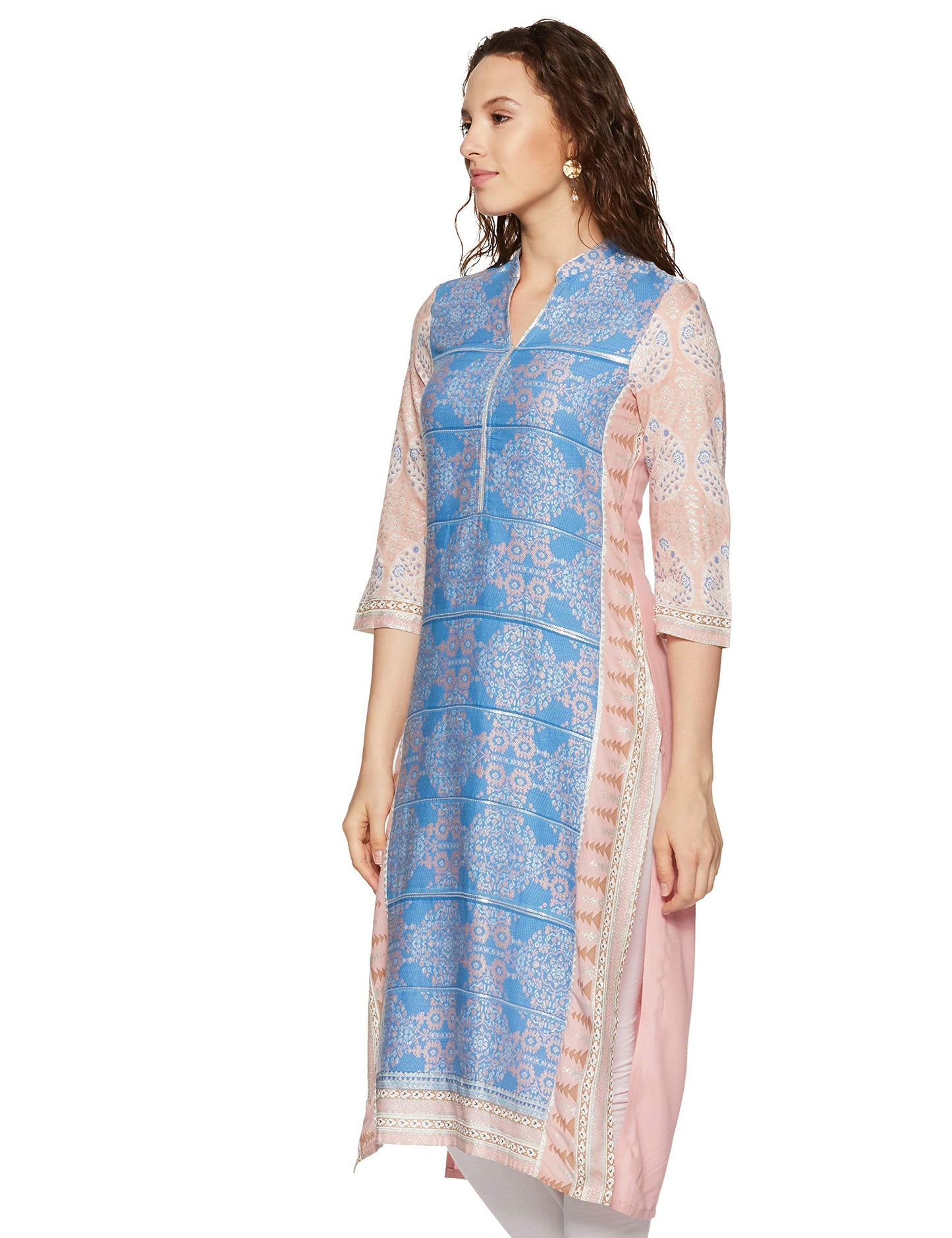 W for Woman Women's Cotton Kurta (18FE17573-72557_Blue_x-Small)