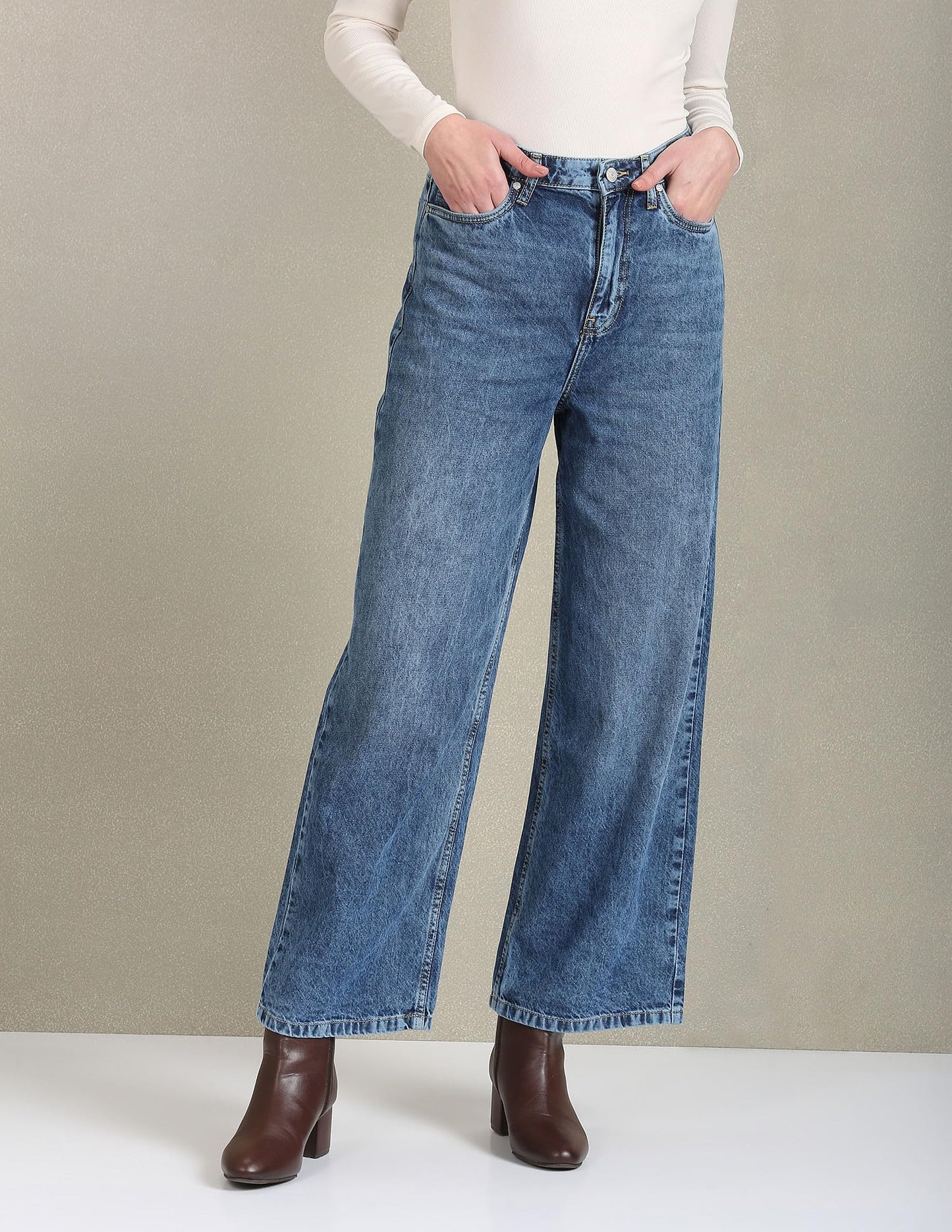 U.S. POLO ASSN. Women's Wide Leg Mid Rise Jeans (UWAW23JN050_Blue_30)