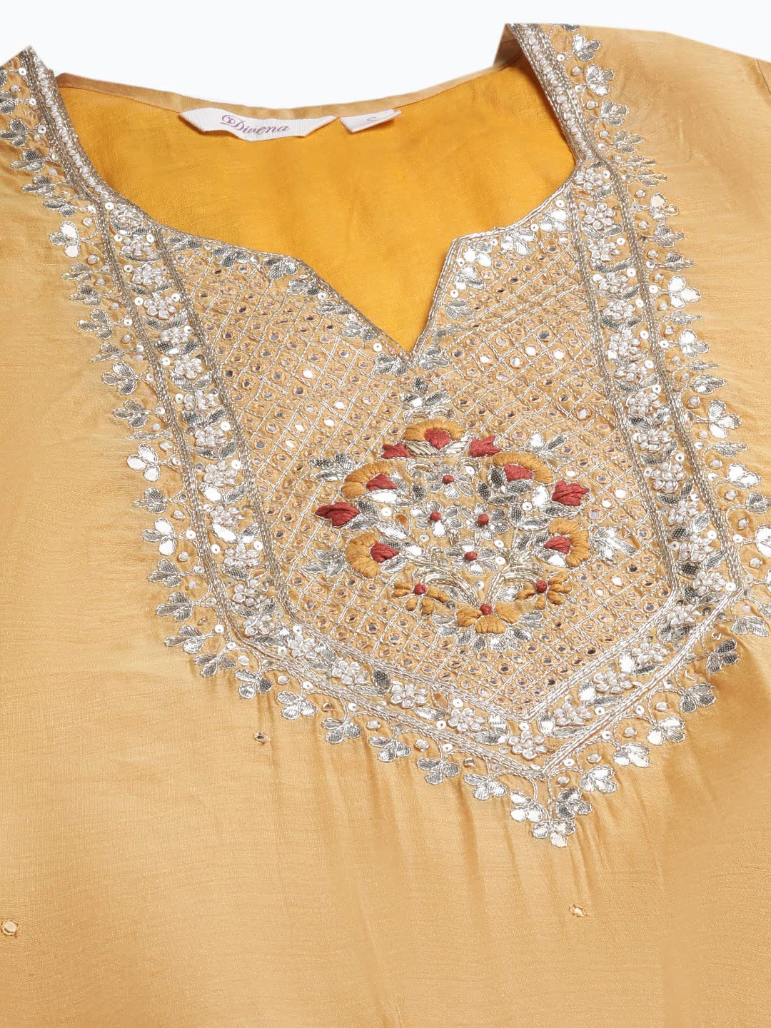 Divena Yellow Gold Solid Chenderi Kurta Sharara Set with Dupatta-DK0738-3XL