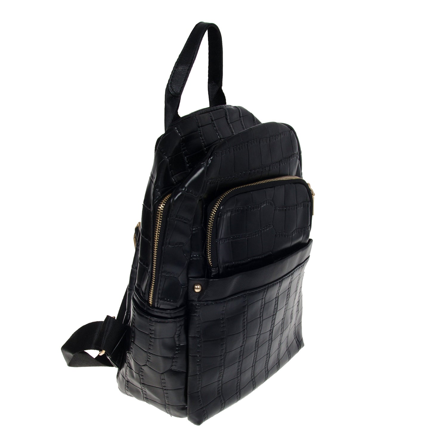 Artisan Crafted Textured Leather Look Handbag Backpack/College Bag/Office Bag (Black) For Women/Girls