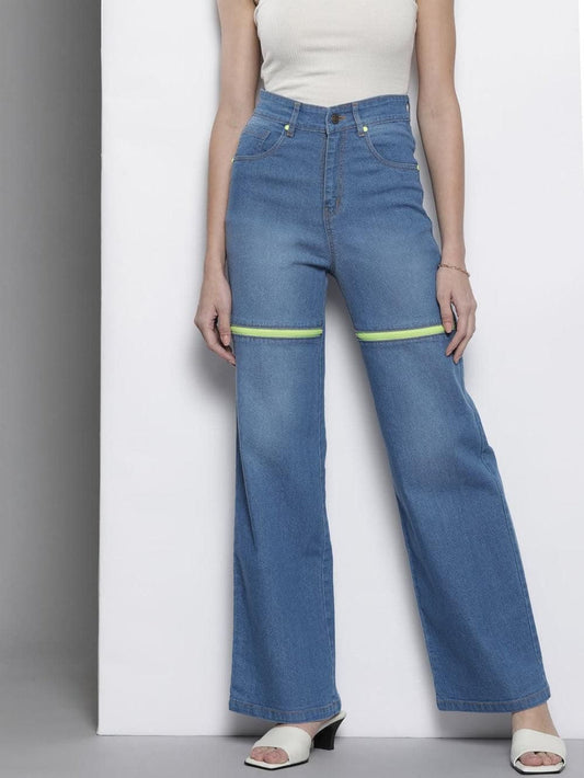 Sassafras Women's Solid Blue Front Zipper Stretch Straight Jeans