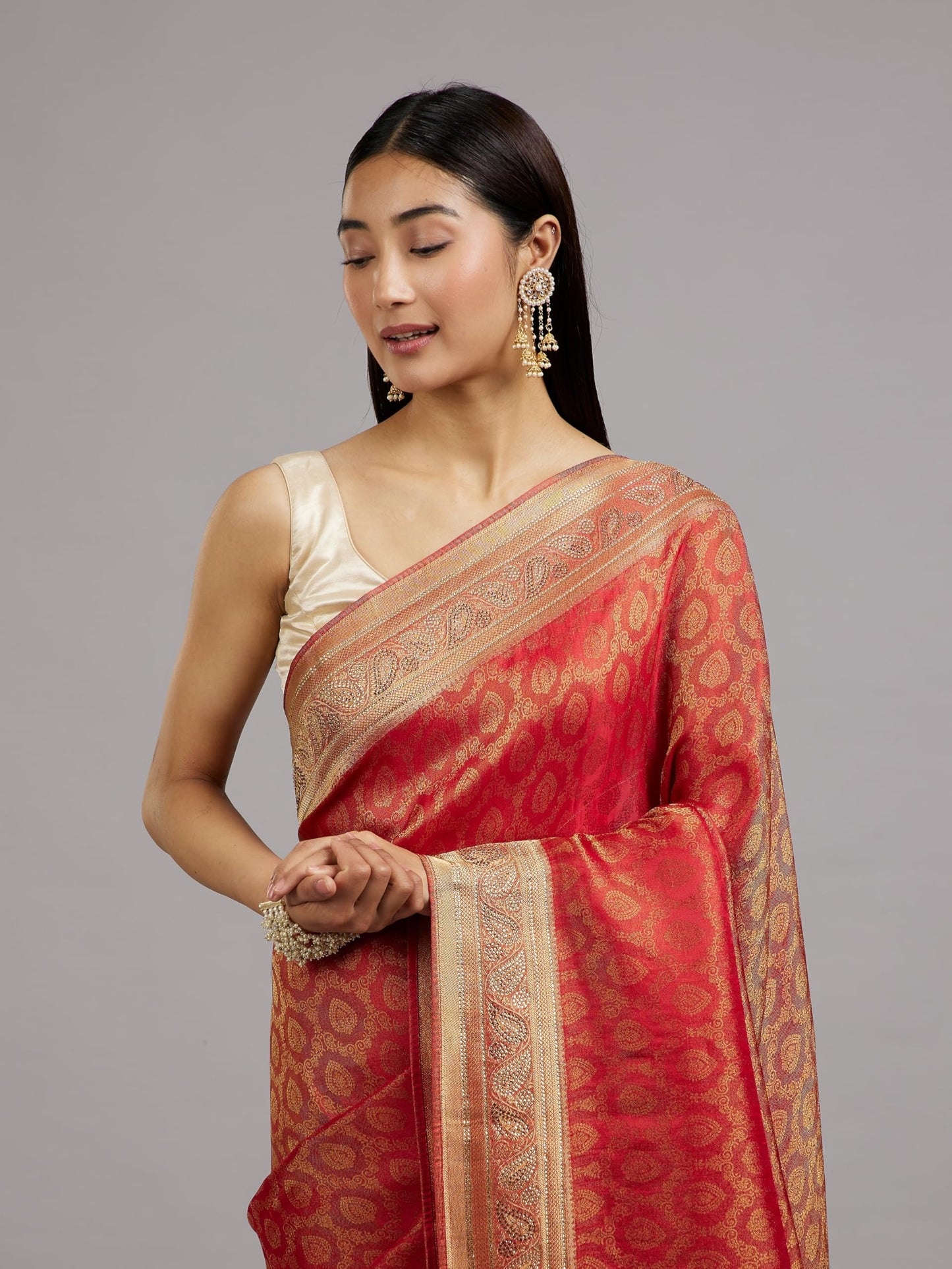 MOHEY Women's Art Silk Zari Weave Saree with Blouse Piece(Red)
