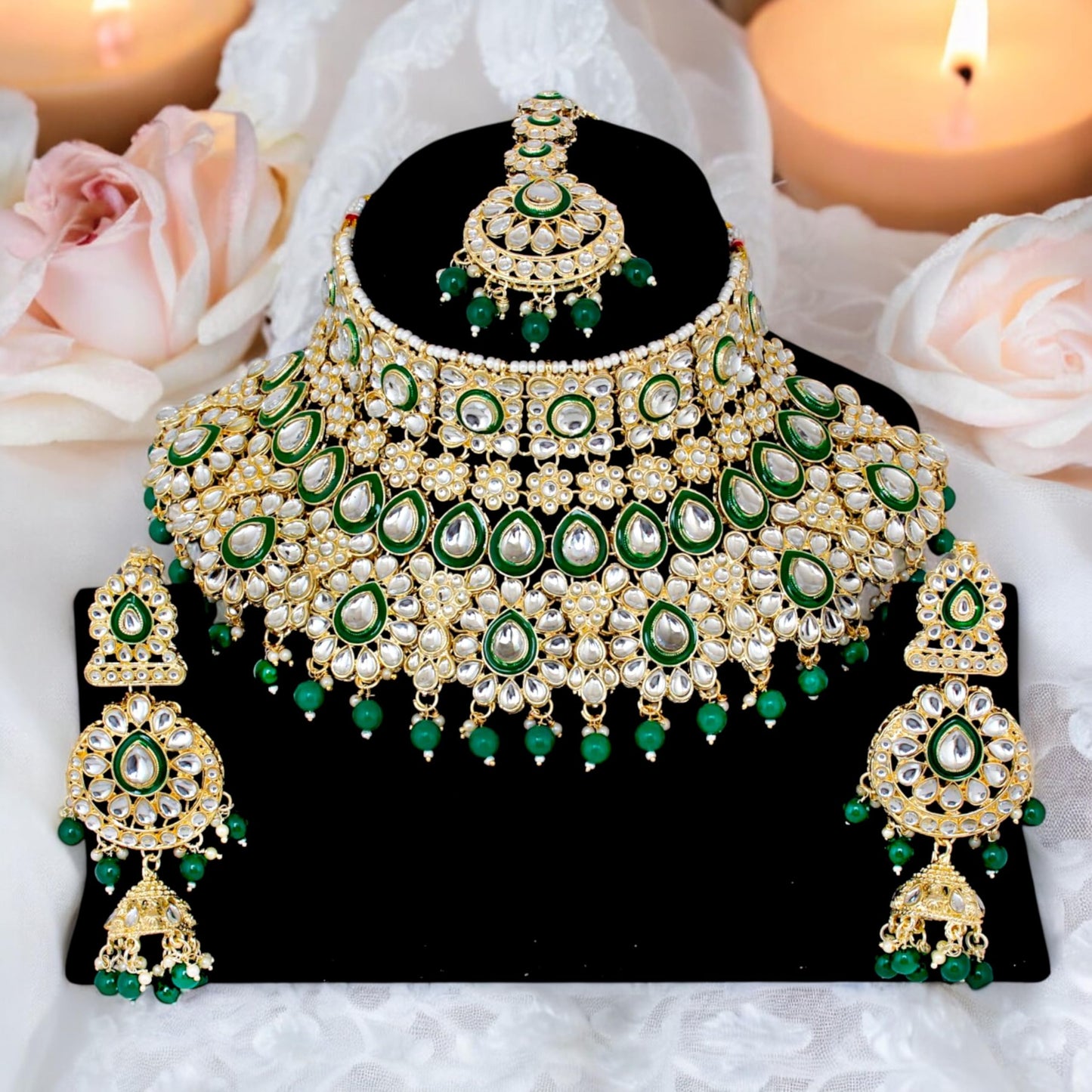 Lucky Jewellery White Kundan And Cz Stone Alloy Bridal Necklace Set For Women (IZK-1604-W)