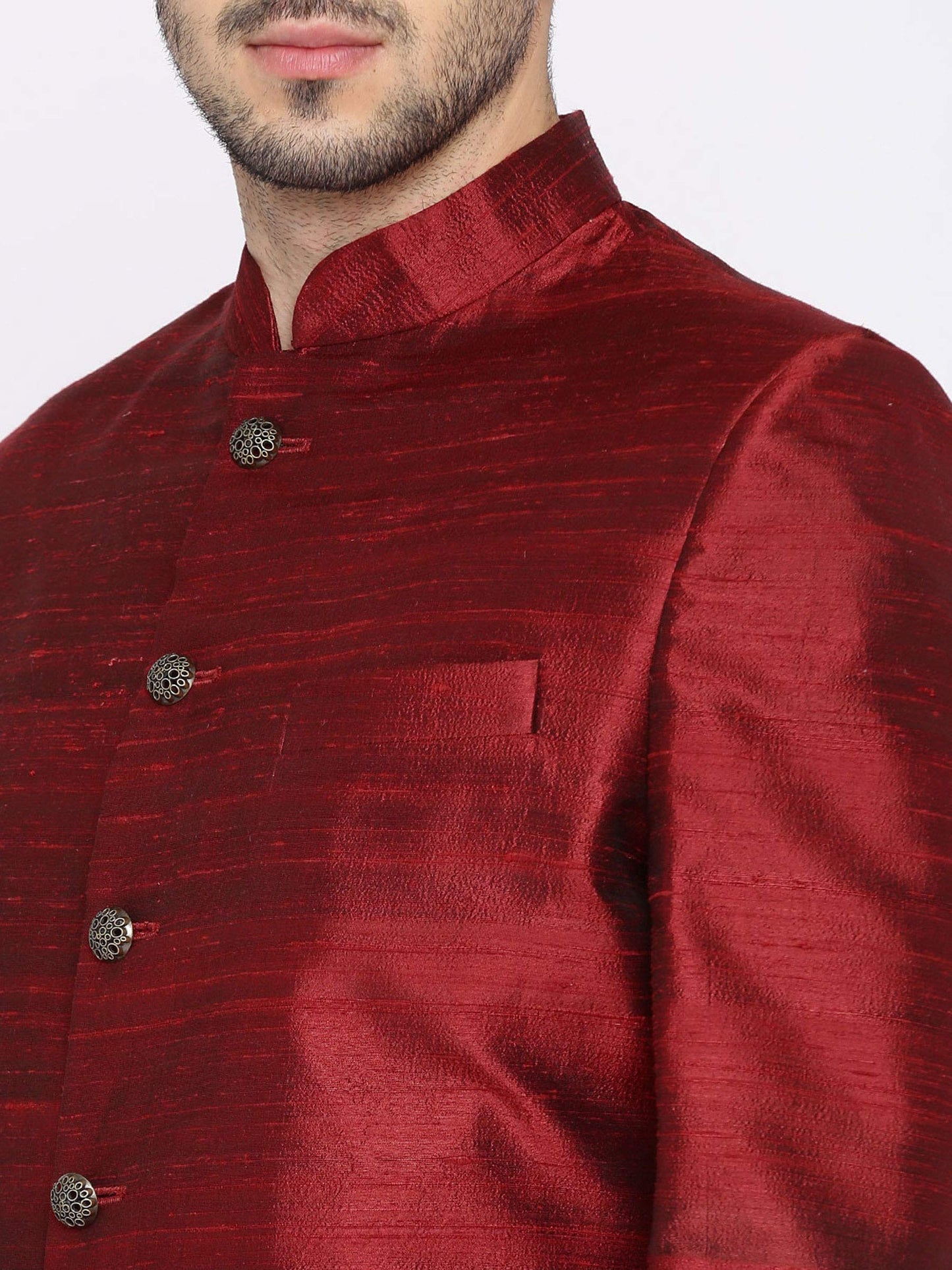 Ethnix by Raymond Men's Silk Sherwani (RTSB00007-M6_Dark Maroon_104)