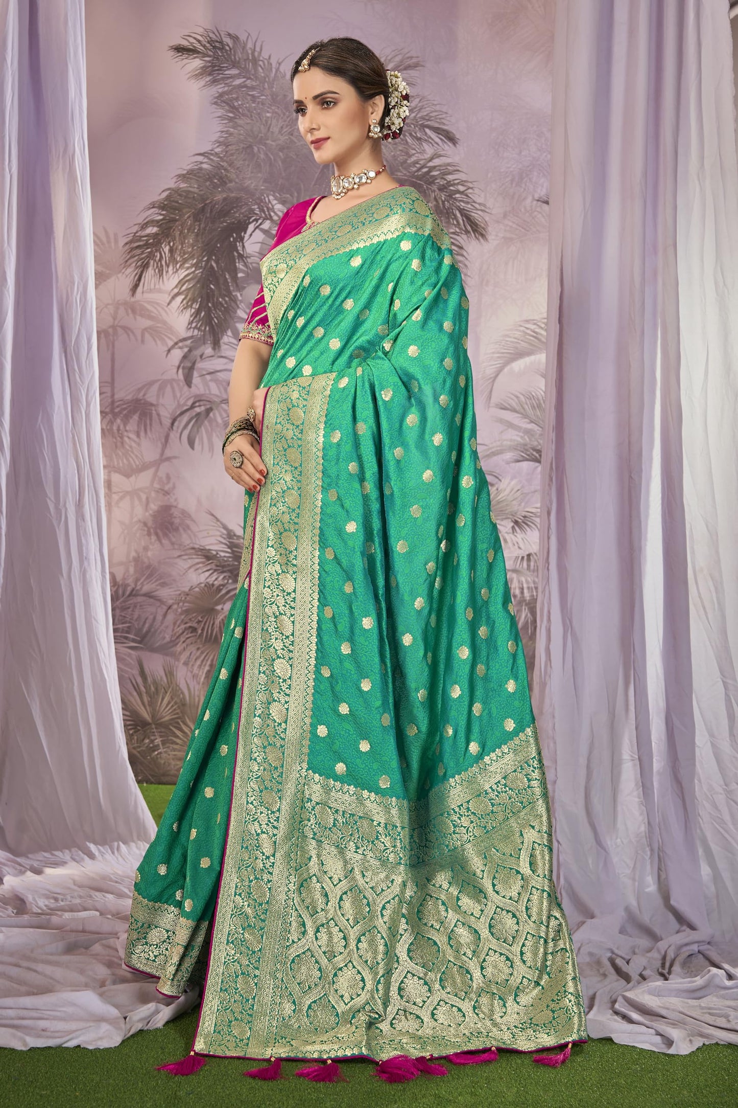 MANOHARI Heavy Banarasi Saree For Women With Unstitch Heavy Blouse Piece-1898-1 - Silk, Blue