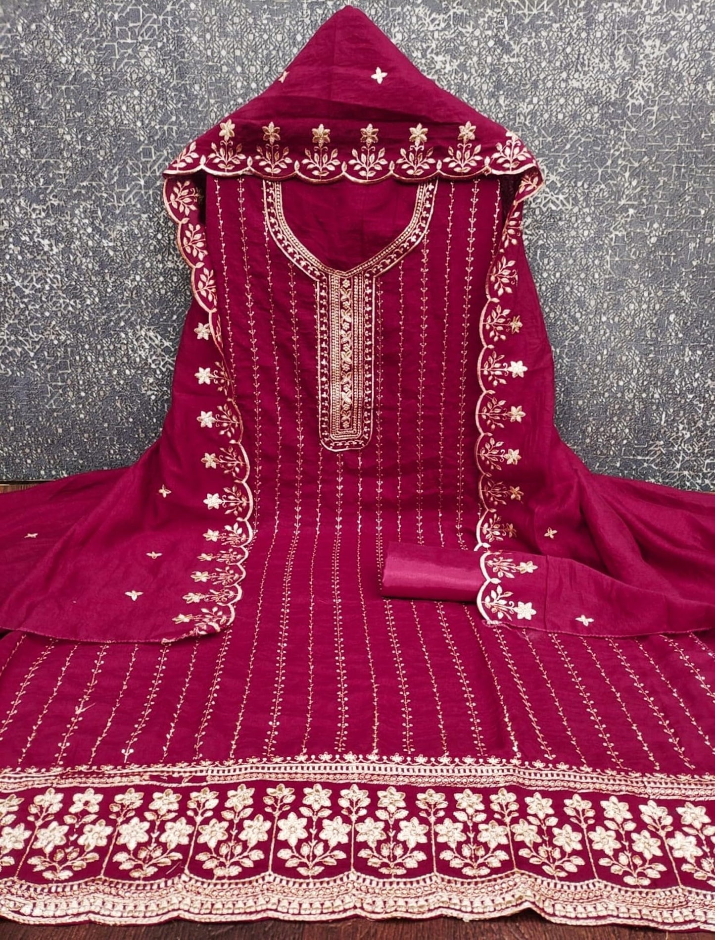 Women's Vichitra Silk Embroidery Work Unstitched Dress Material