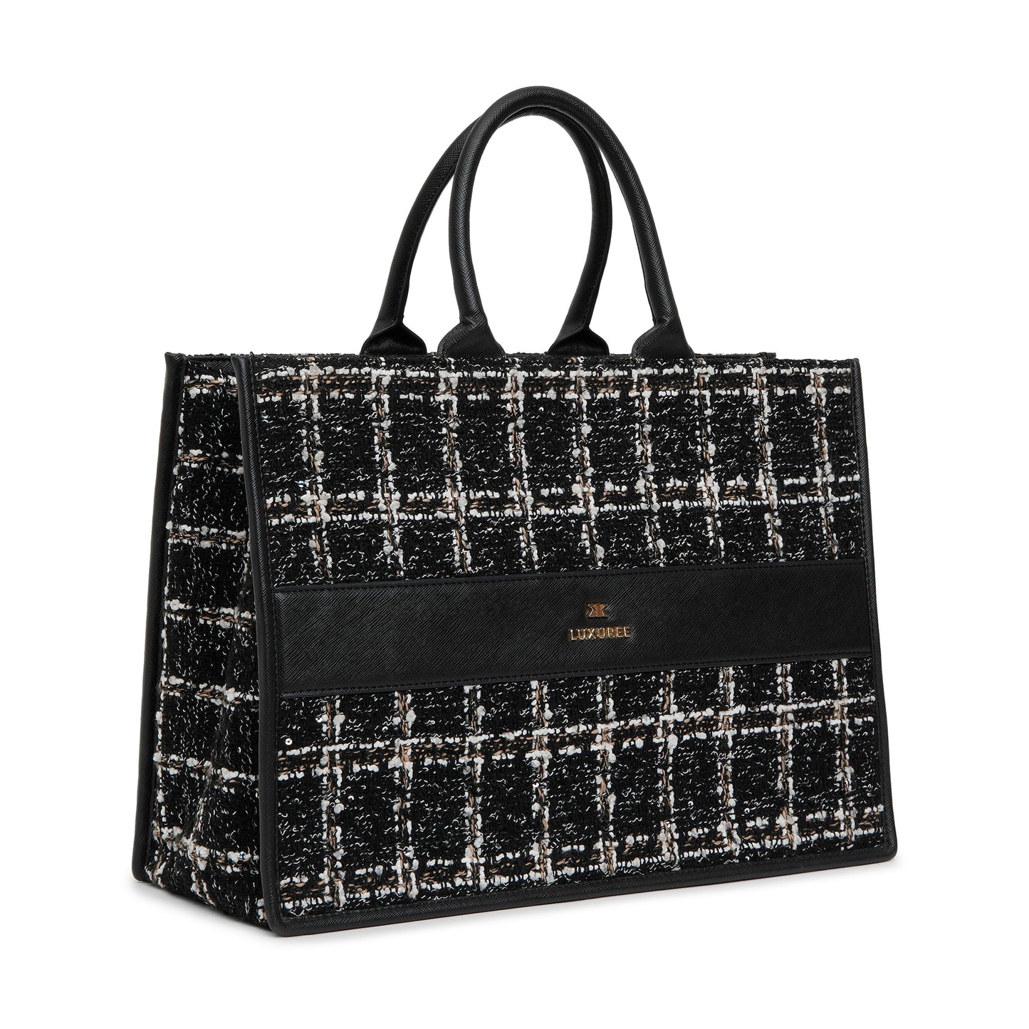 KLEIO Tweed Tote hand Bag with a laptop Compartment and Zip Closure for Work Office Women