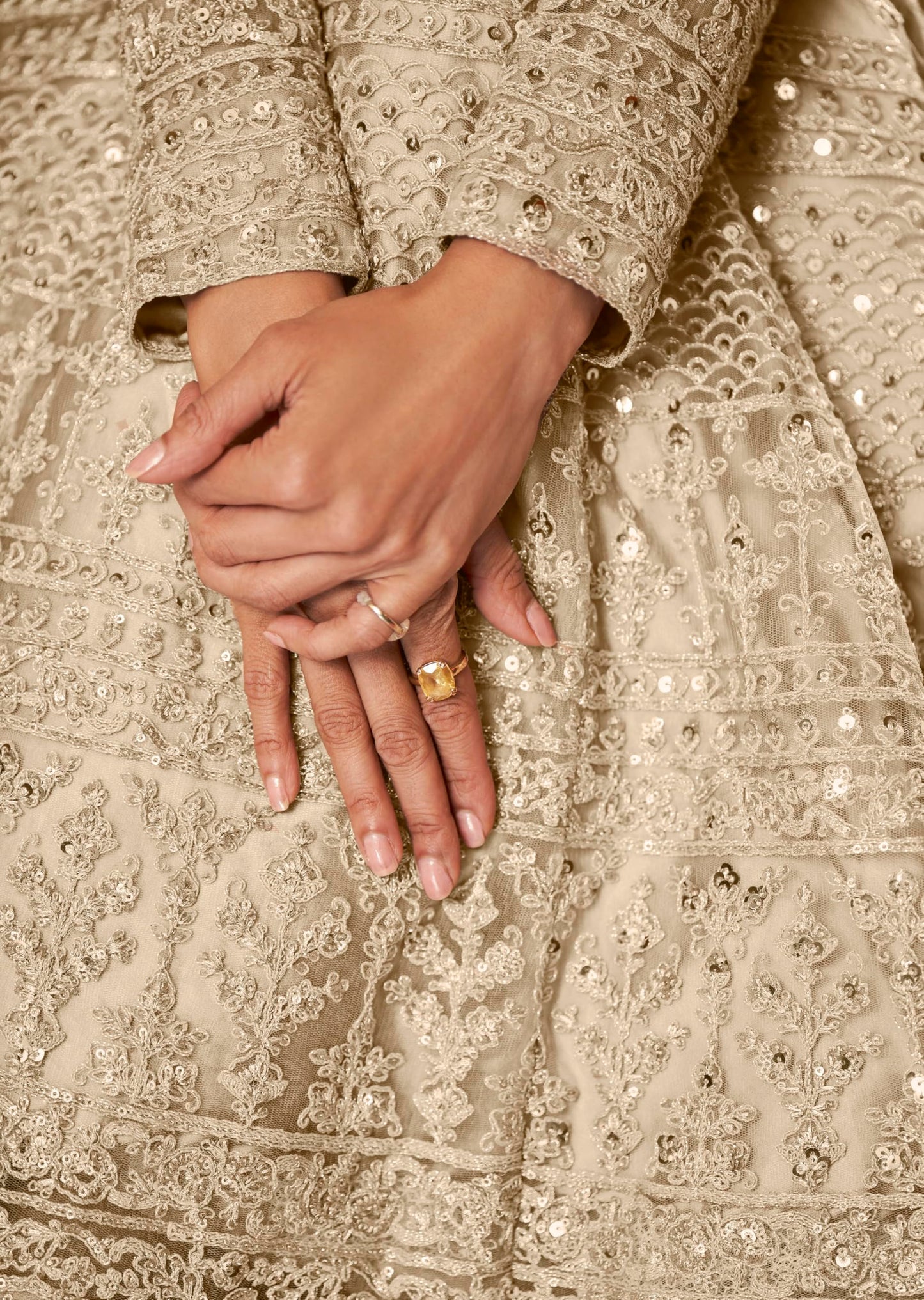 Divine International Trading Co Women's Net With Heavy Embroidery Work Long Anarkali Gown Salwar Suit Dupatta (Unstitched_SanjanaO-8396-Cream)