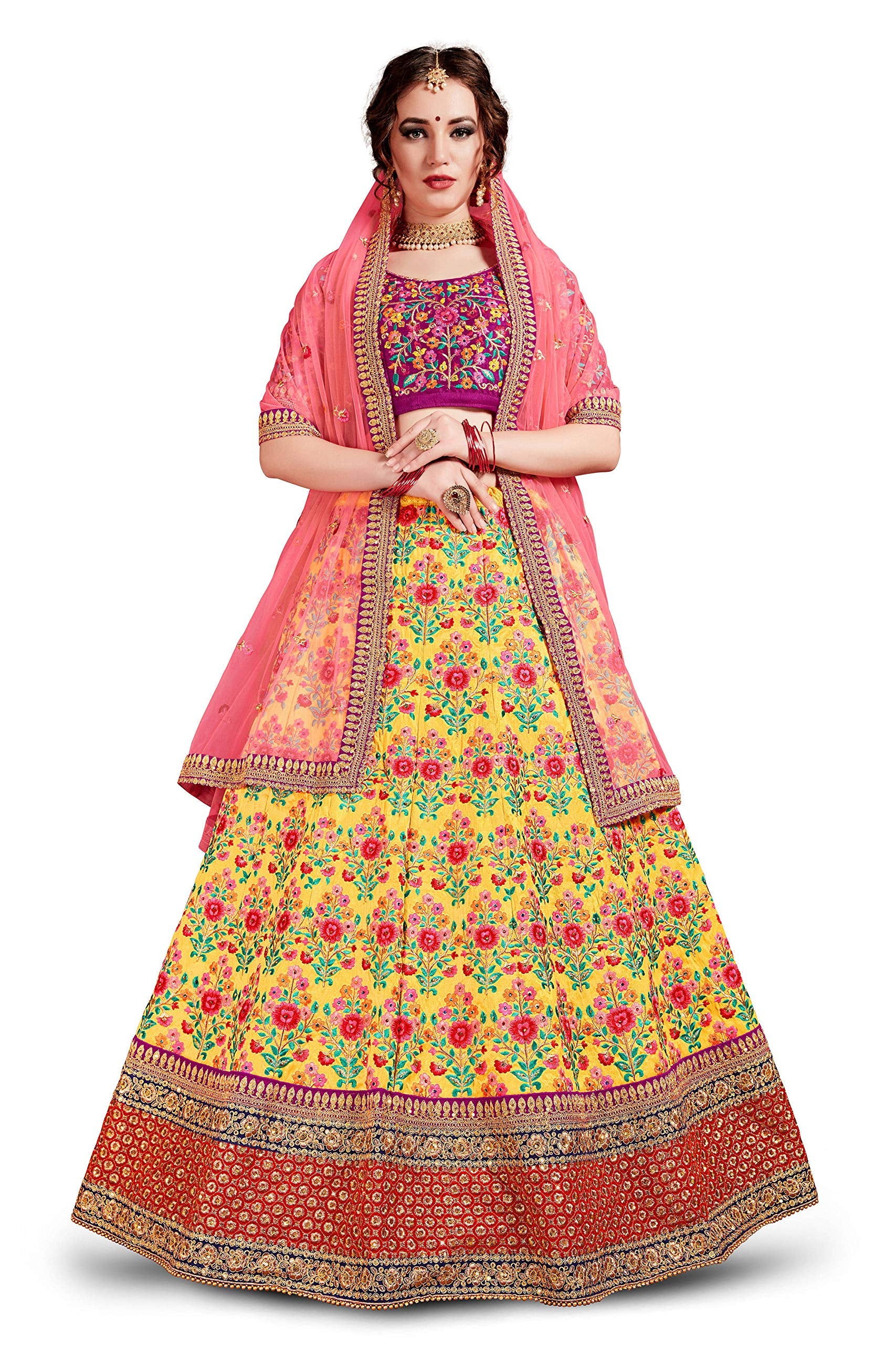 Zeel Clothing Women's Silk Semi stitched Lehenga Choli (7031 - Main Image