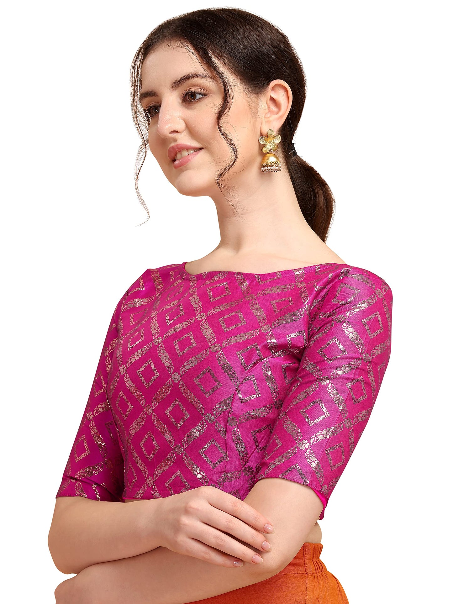 OOMPH! Jacquard Pink Readymade Blouse for Women - rbbl148xxl