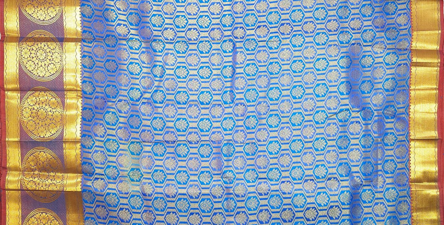 VFCollections Women's Kanchipuram Silk Pure Pattu Sarees With Blouse (Vfc419-1), Blue